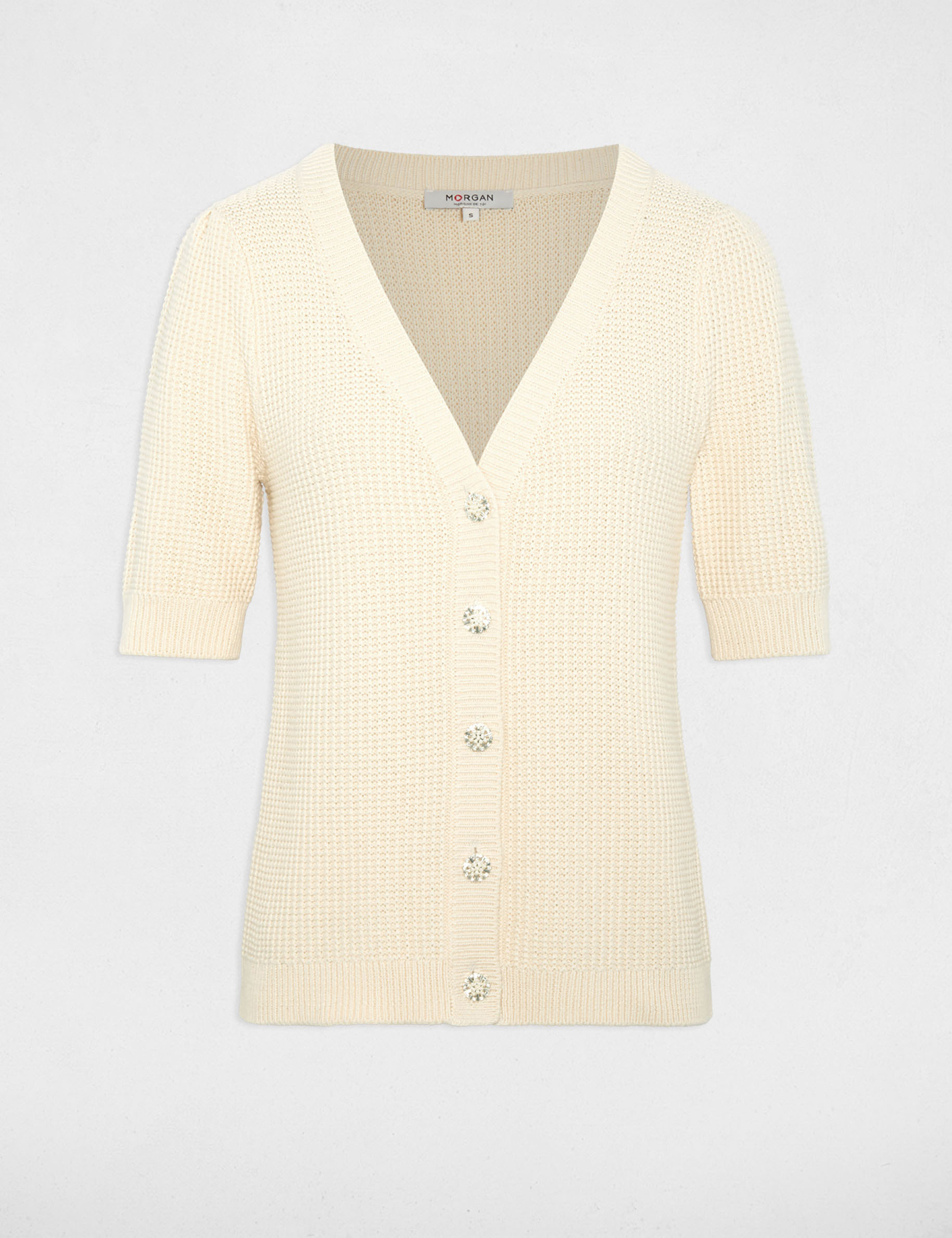 Gilet ajust&eacute; col v ivoire femme