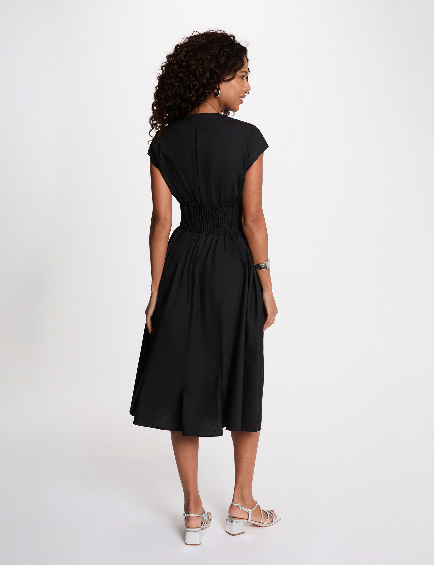 Robe mi-longue col v noir femme