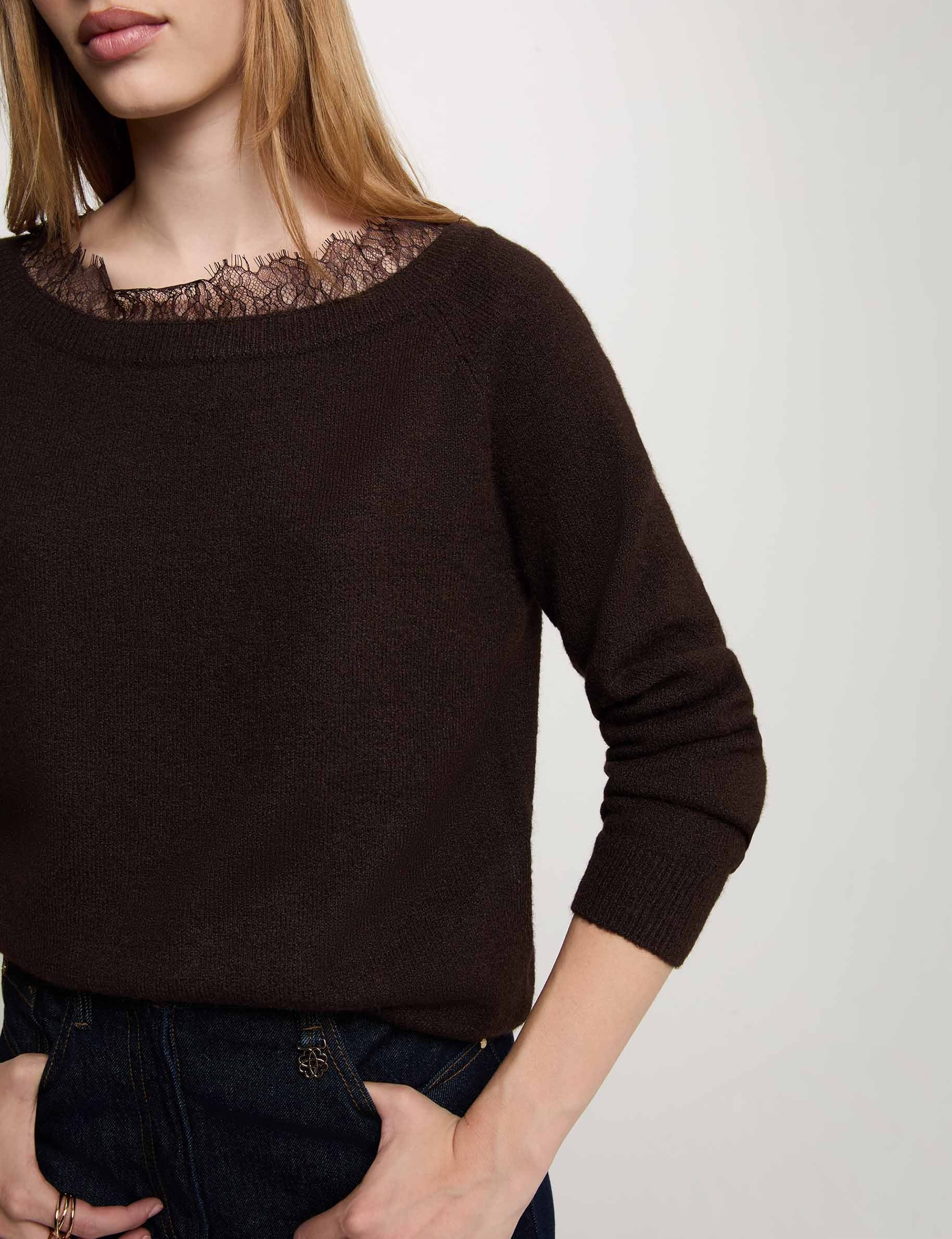 Pull col bateau marron fonc&eacute; femme