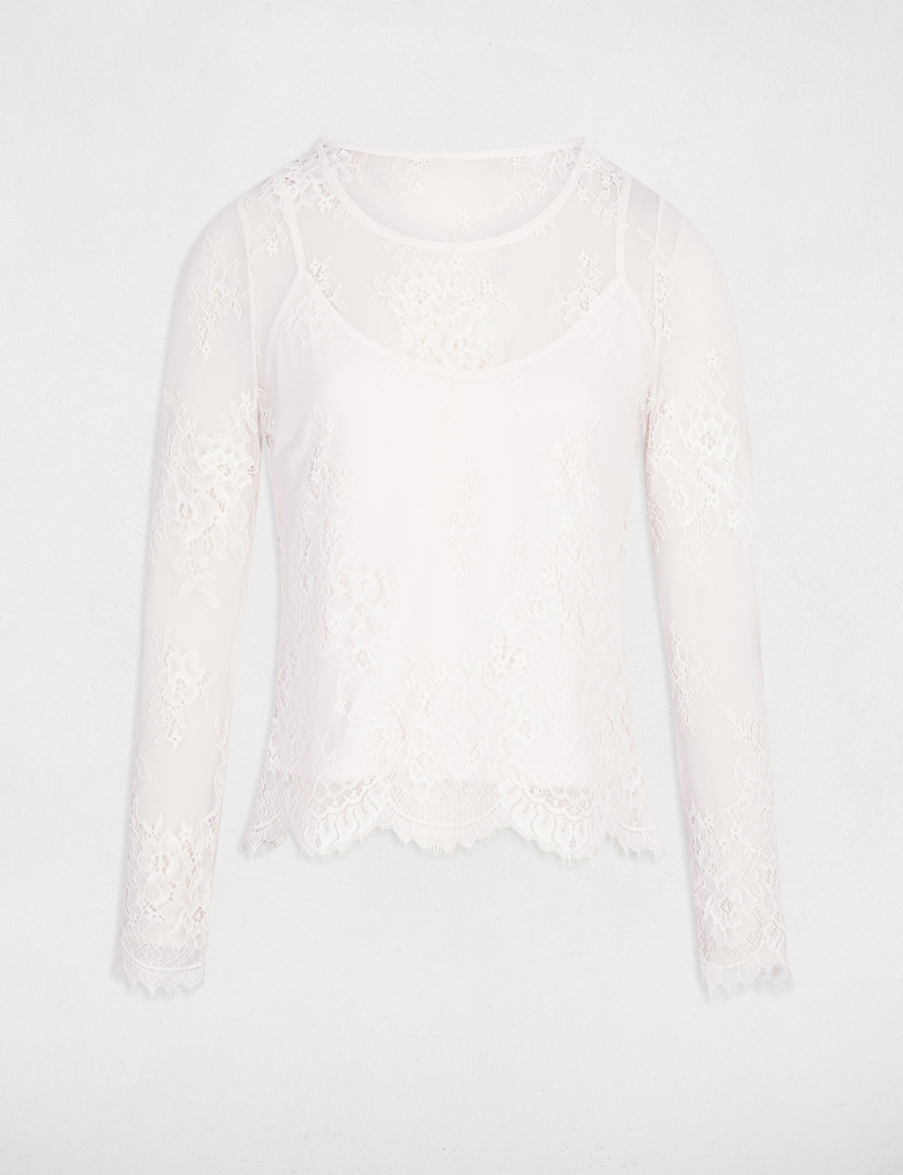 T-shirt dentelle manches longues ivoire femme