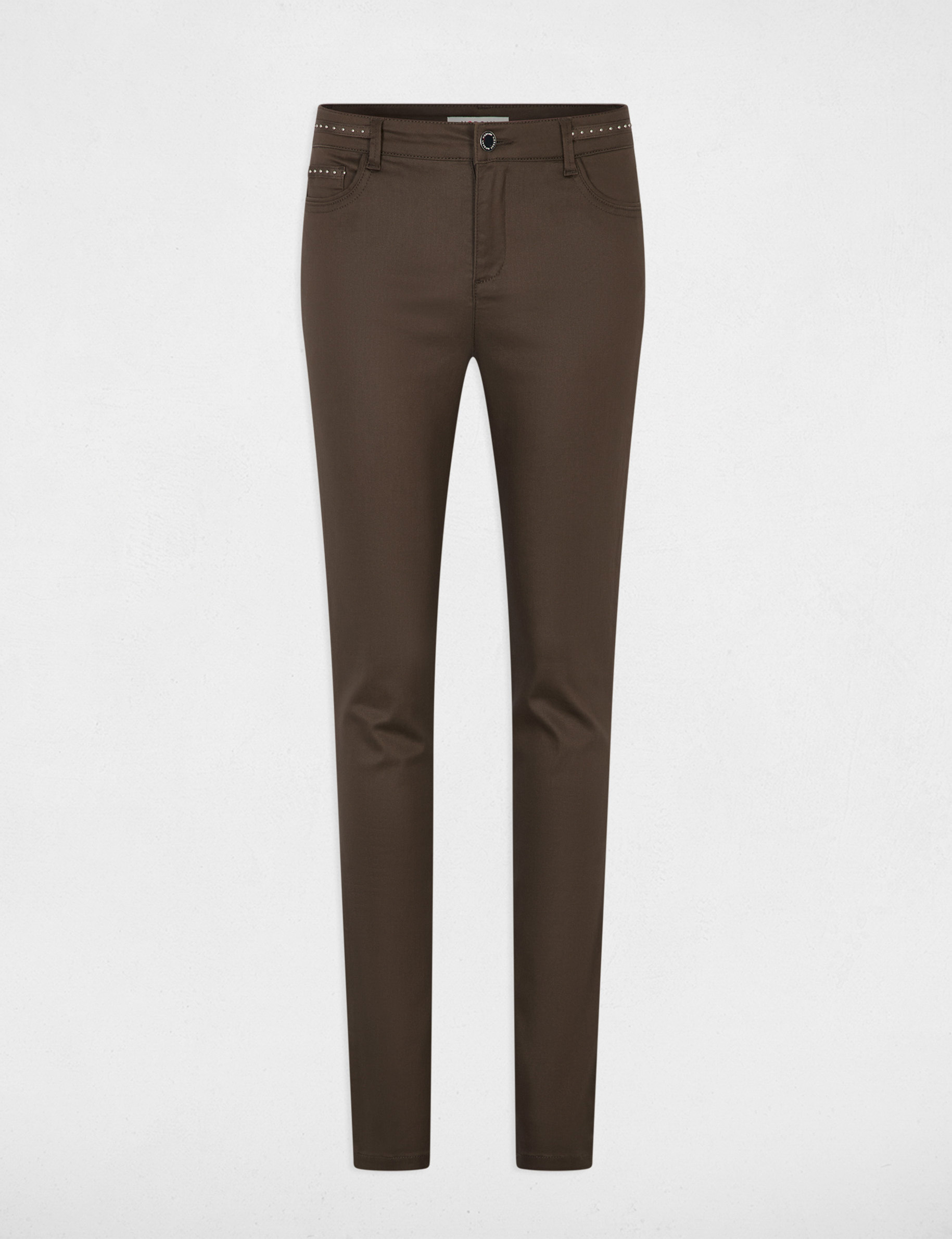 Pantalon slim enduit taupe femme