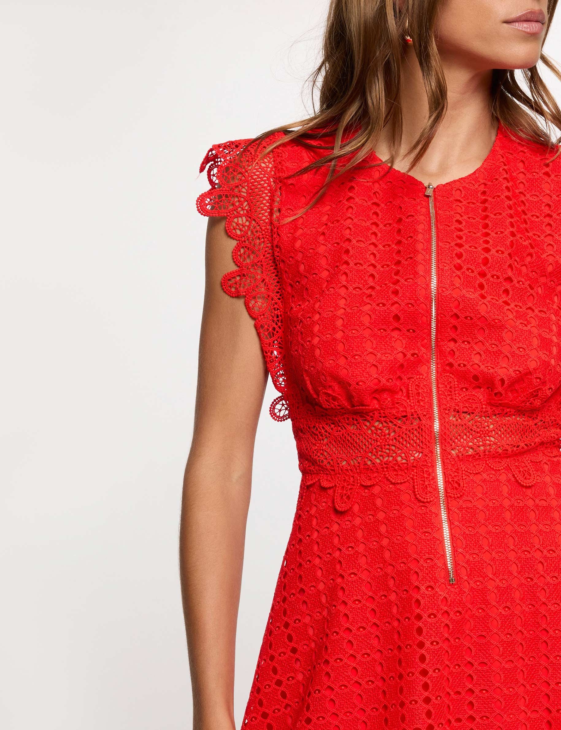 Kurzes ausgestelltes Kleid mit Spitze leuchtend rot damen