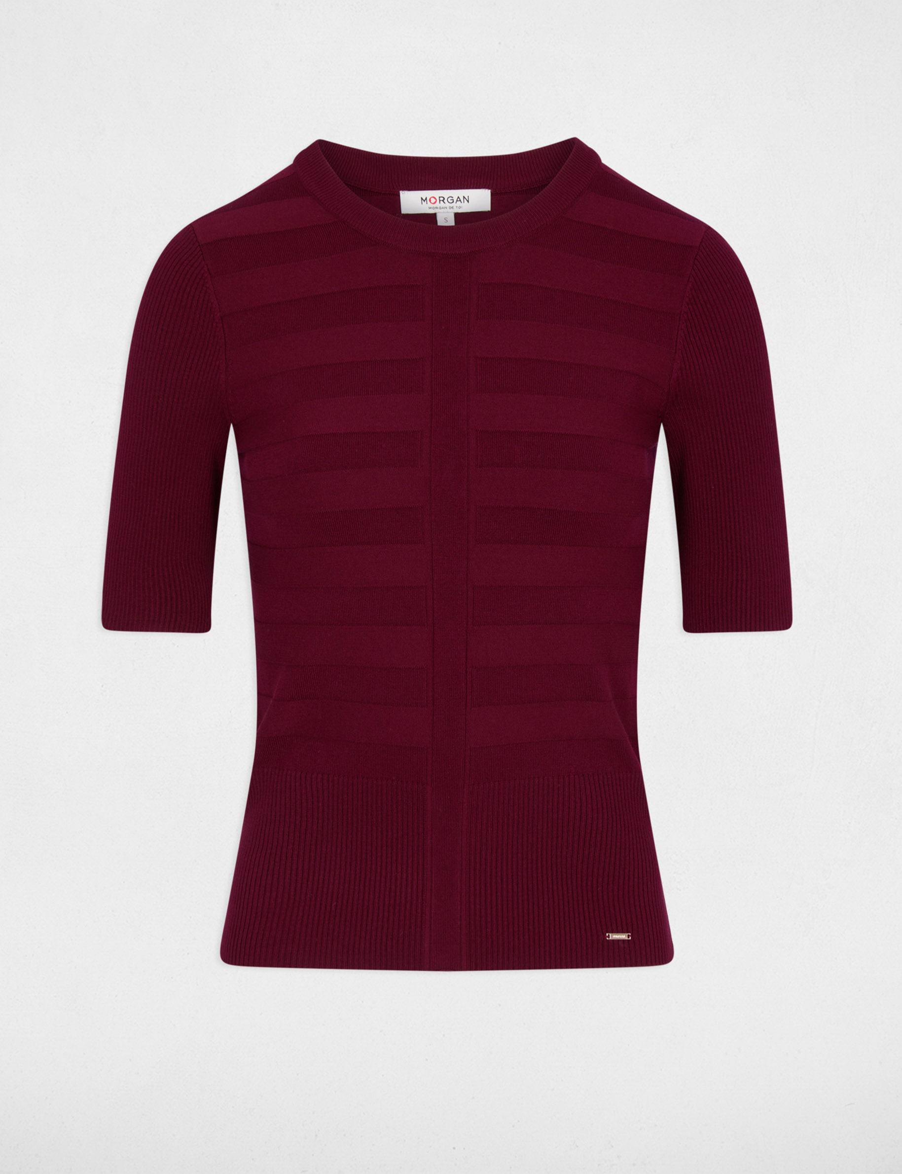Pull col rond manches courtes bordeaux femme