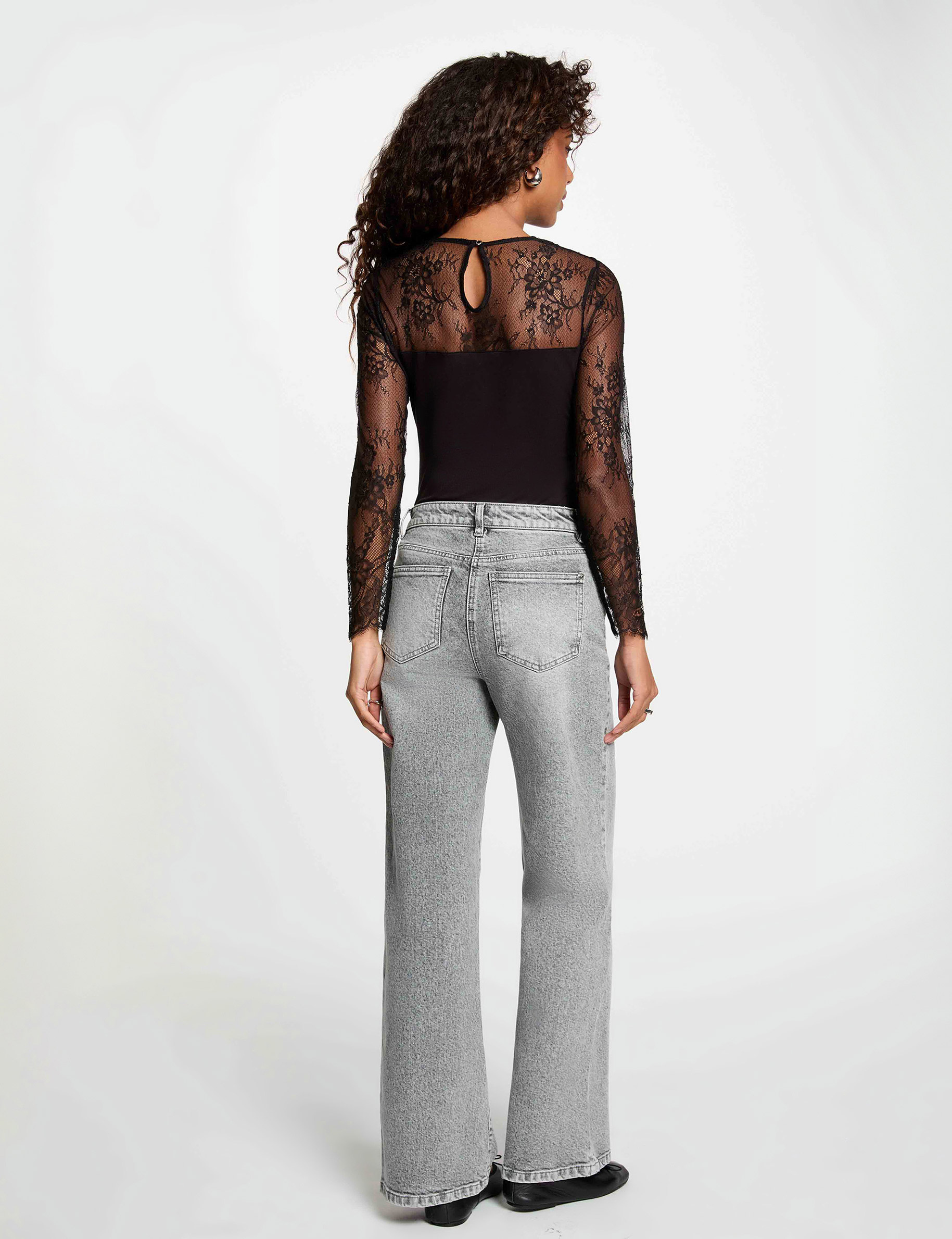 T-Shirt aus Spitze schwarz damen