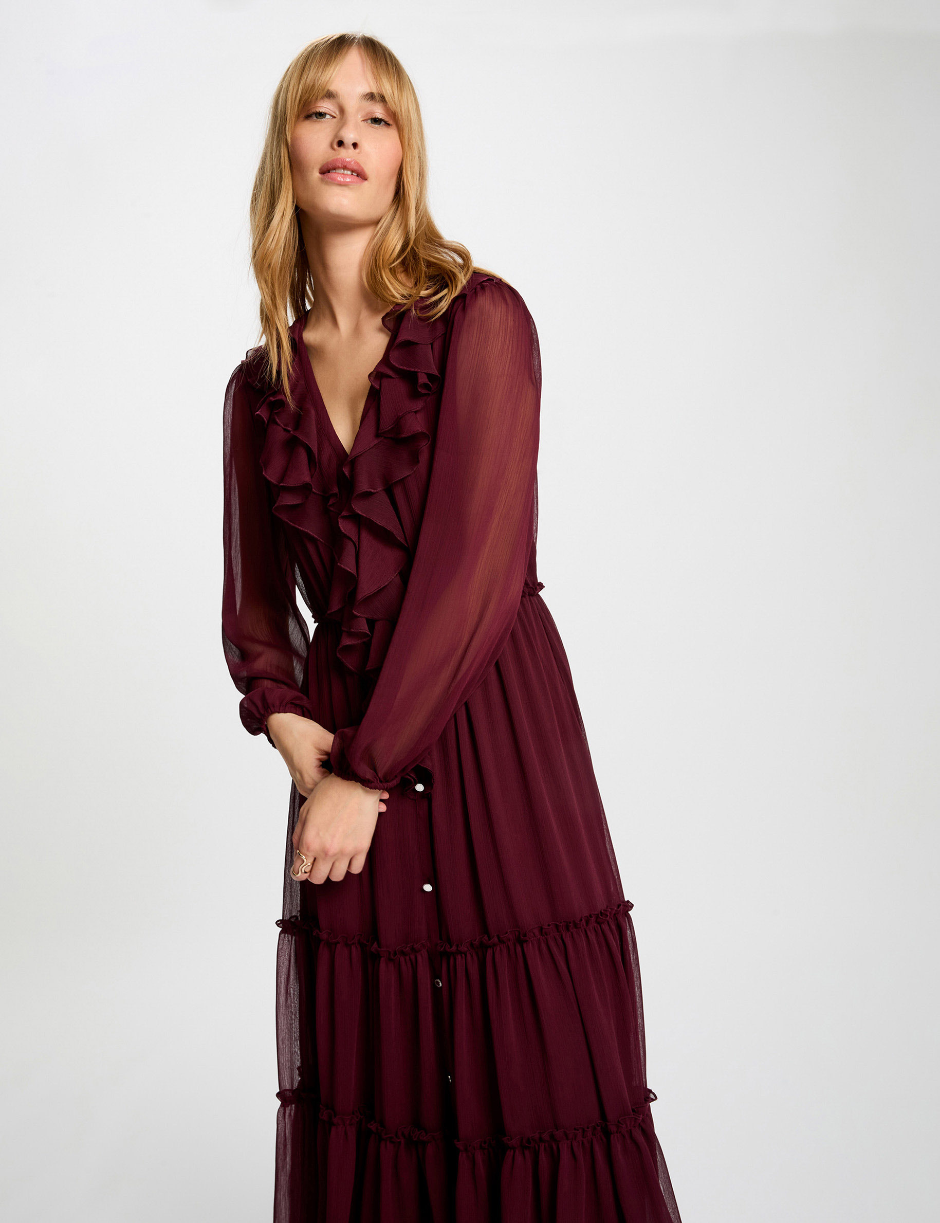 Robe longue fluide prune femme