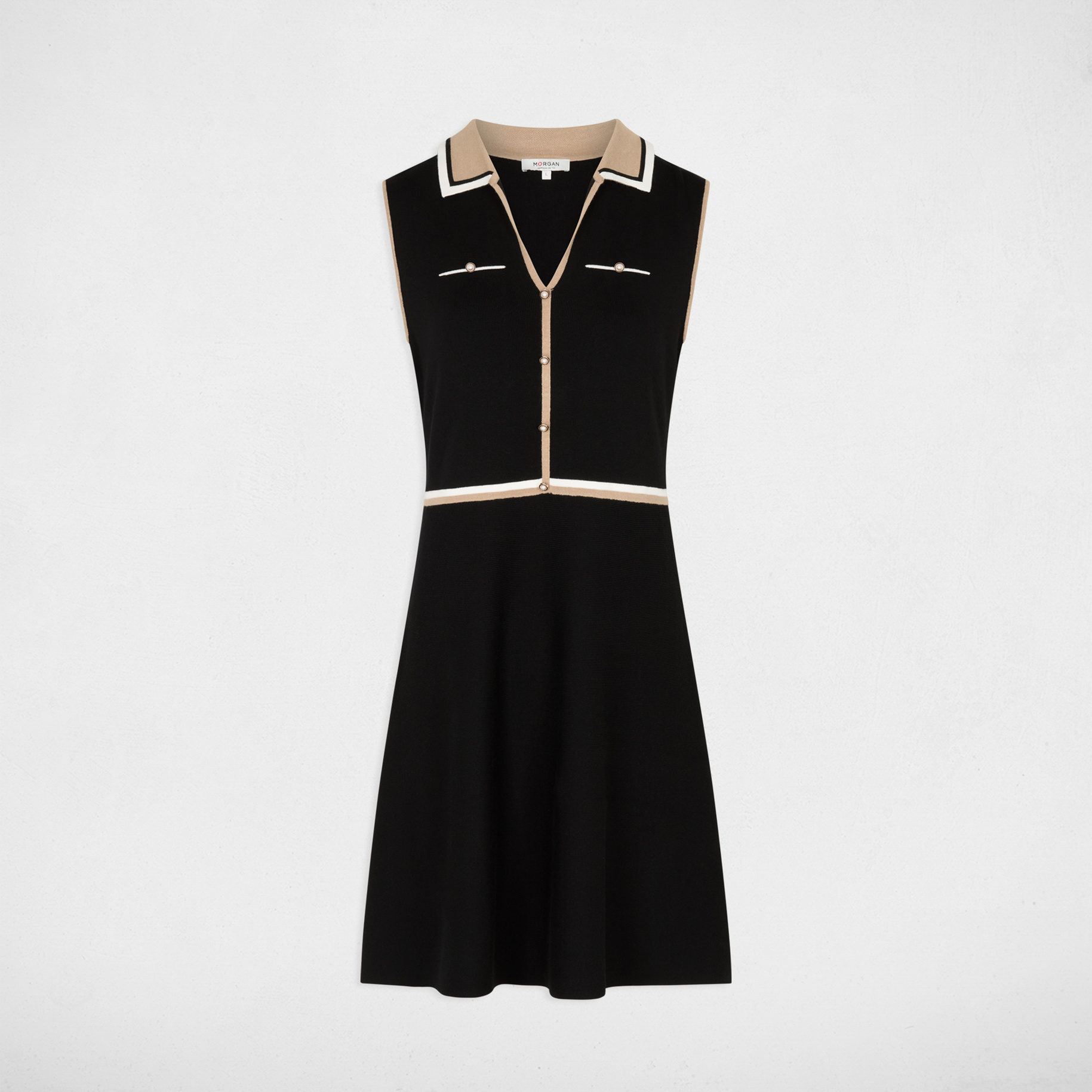 Robe tricot col &agrave; revers noir femme