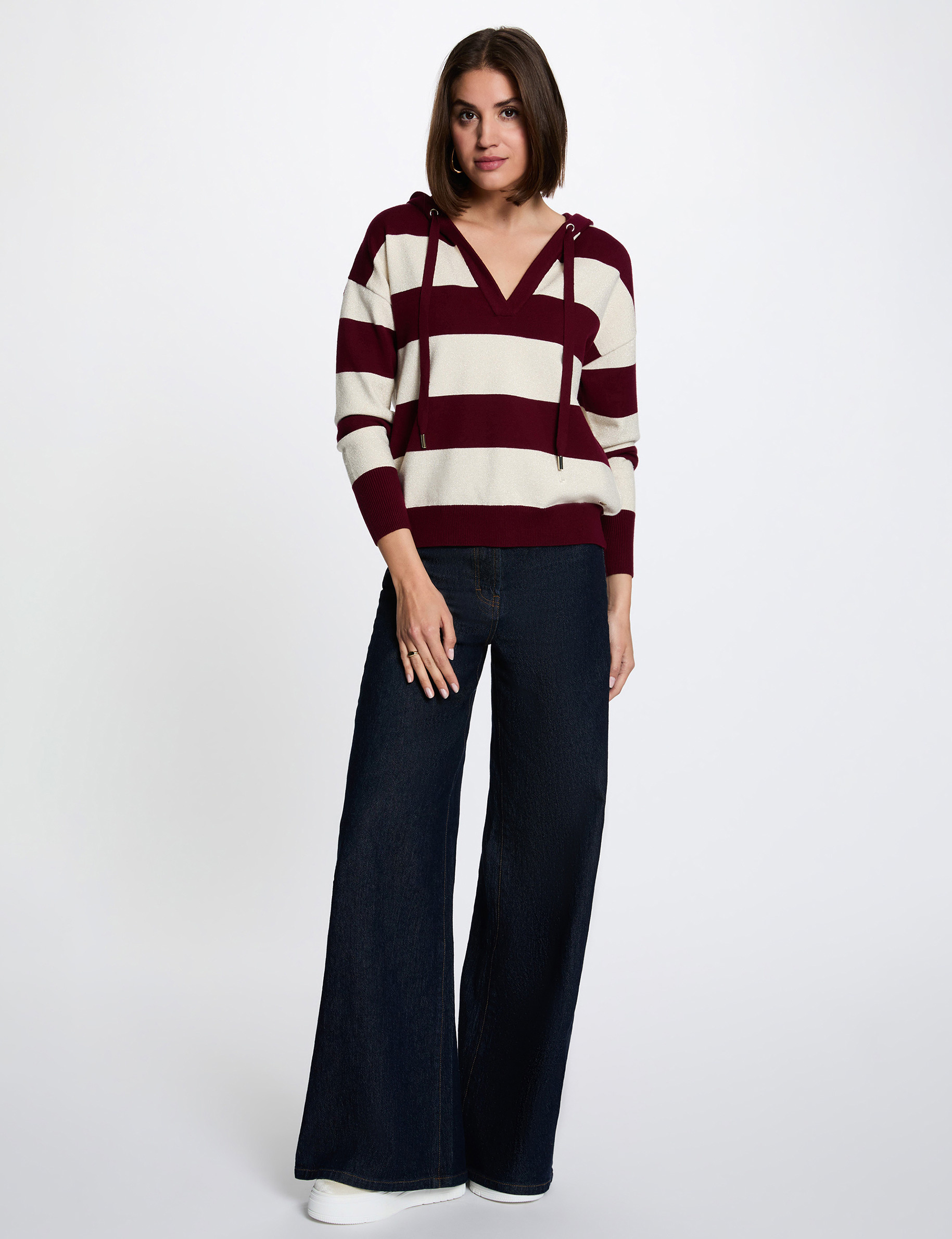 Gestreifter Kapuzenpullover bordeaux damen