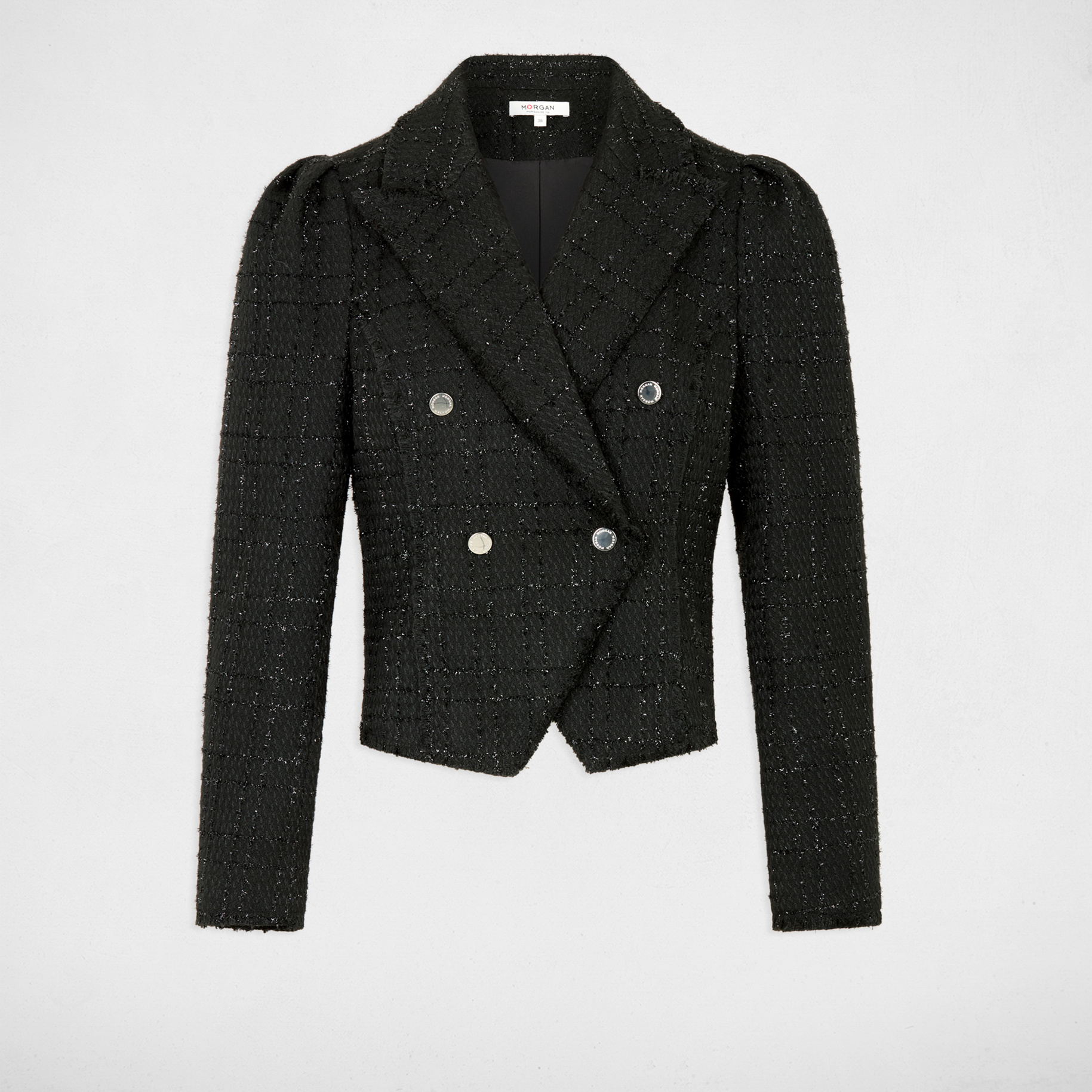 Veste tweed cintr&eacute;e noir femme