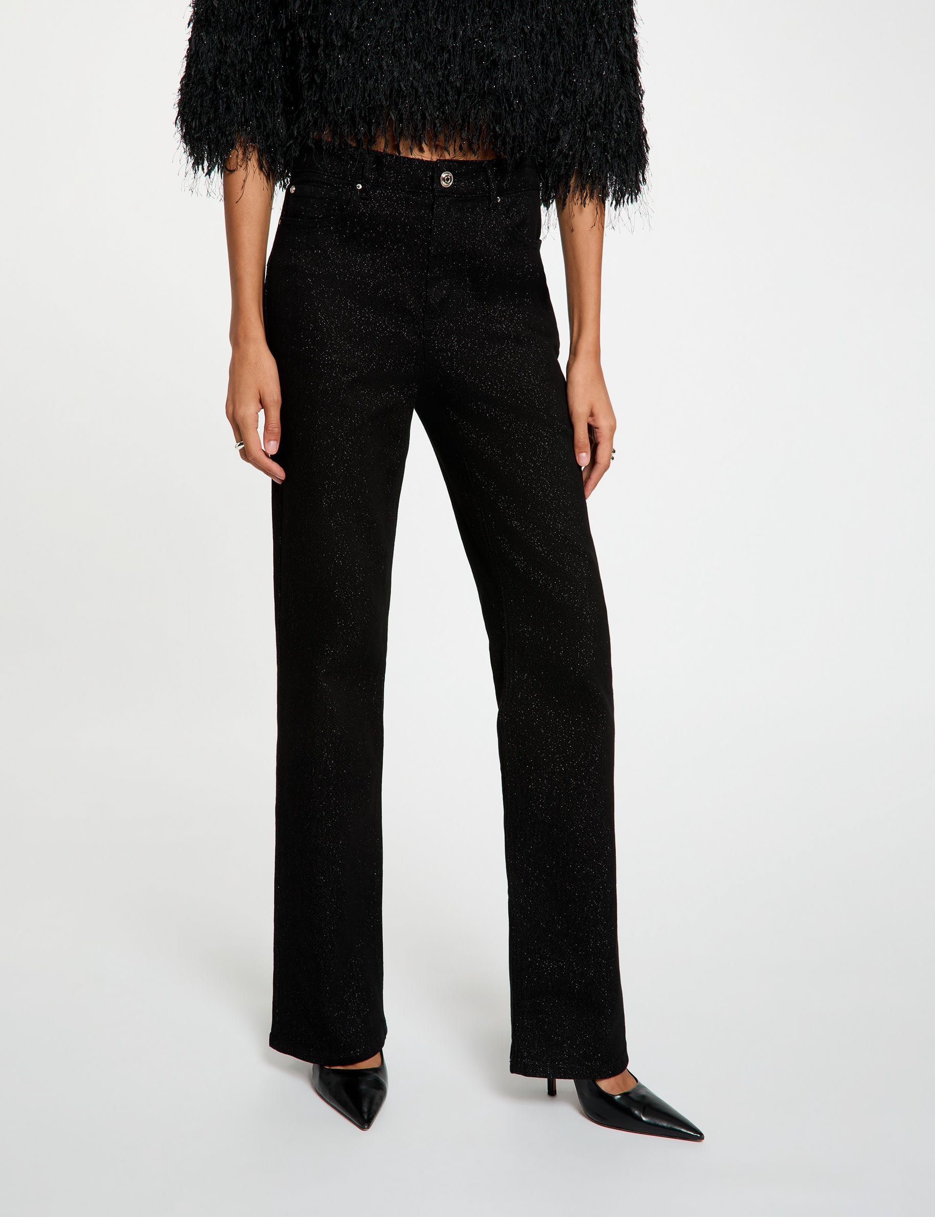 Jean bootcut paillettes noir femme