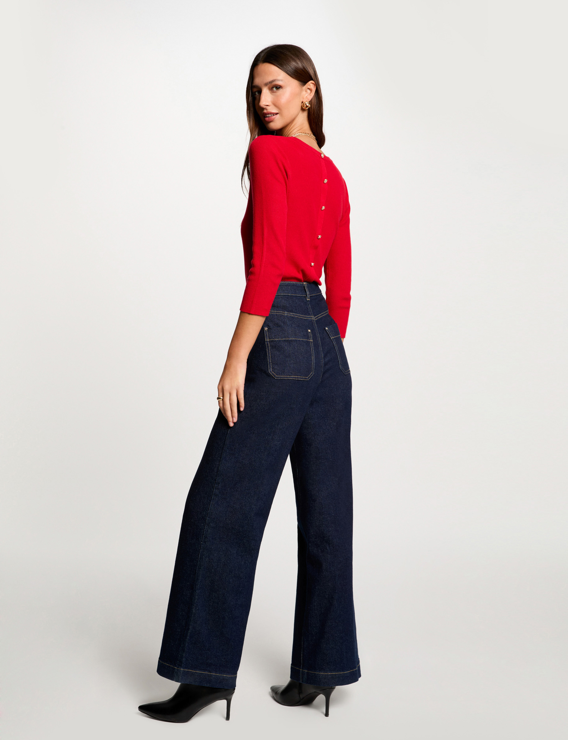 pull col rond manches 34 rouge femme Pull col rond manches 3/4 rouge femme