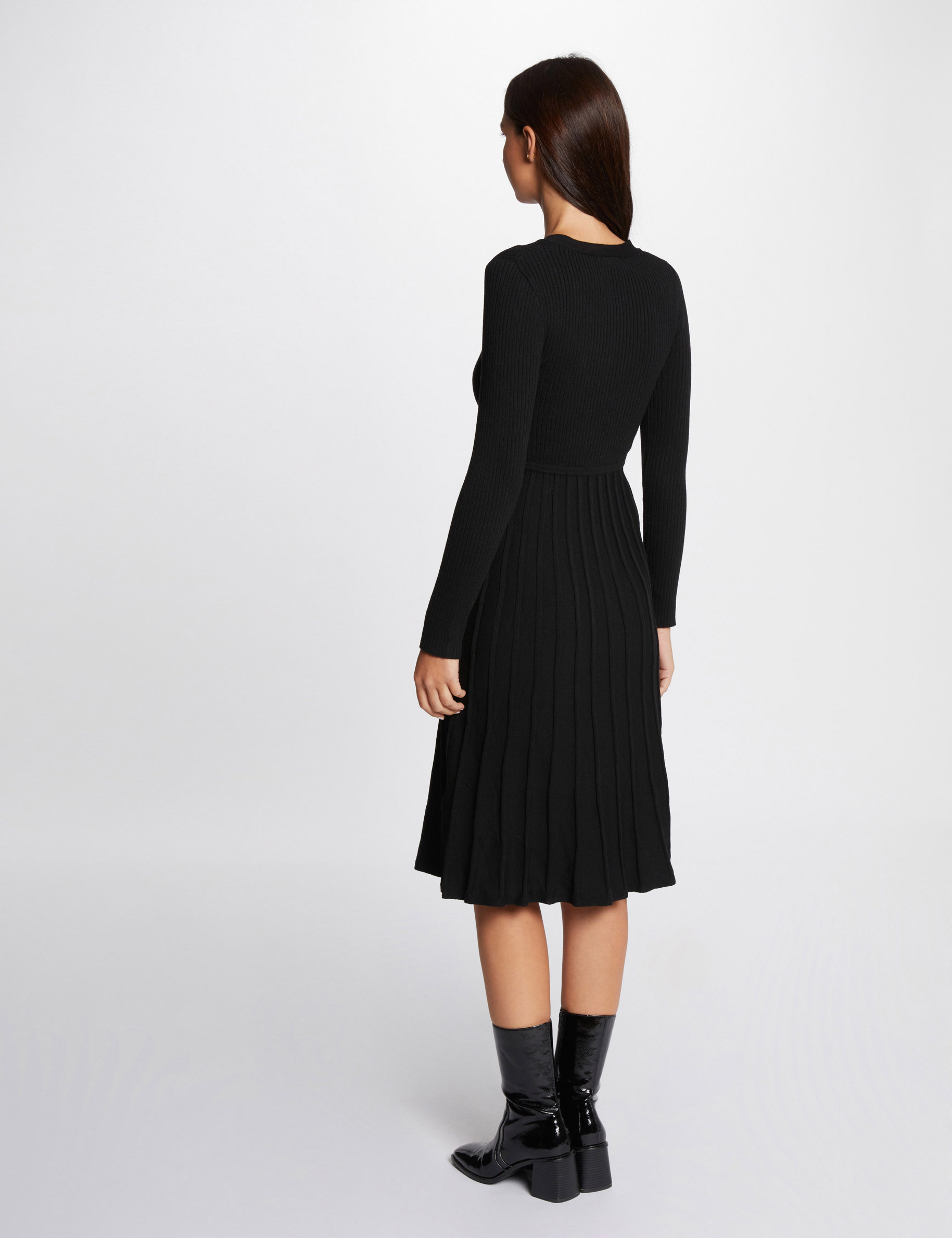 Robe tricot midi plissee noir femme Morgan Suisse