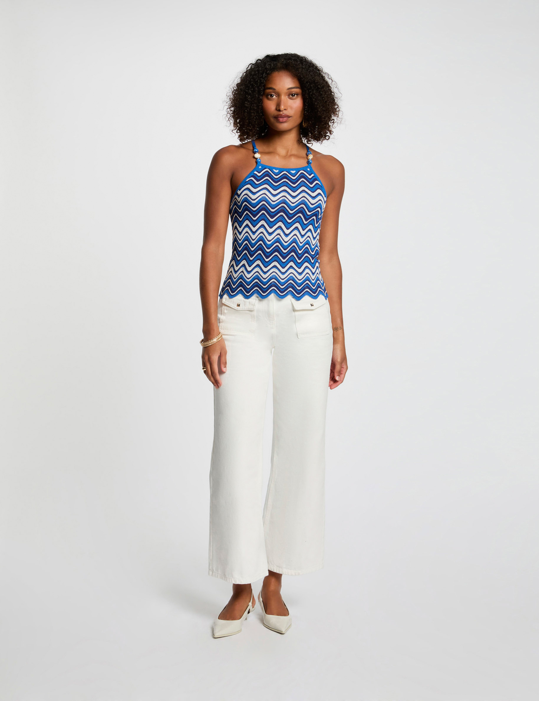 top en maille imprime bleu electrique femme Top en maille imprimé bleu electrique femme