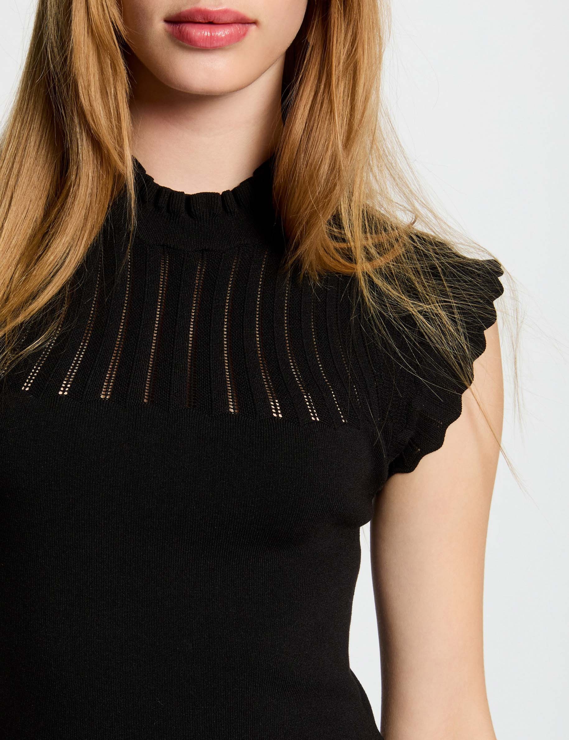Robe tricot courte trapèze noir femme
