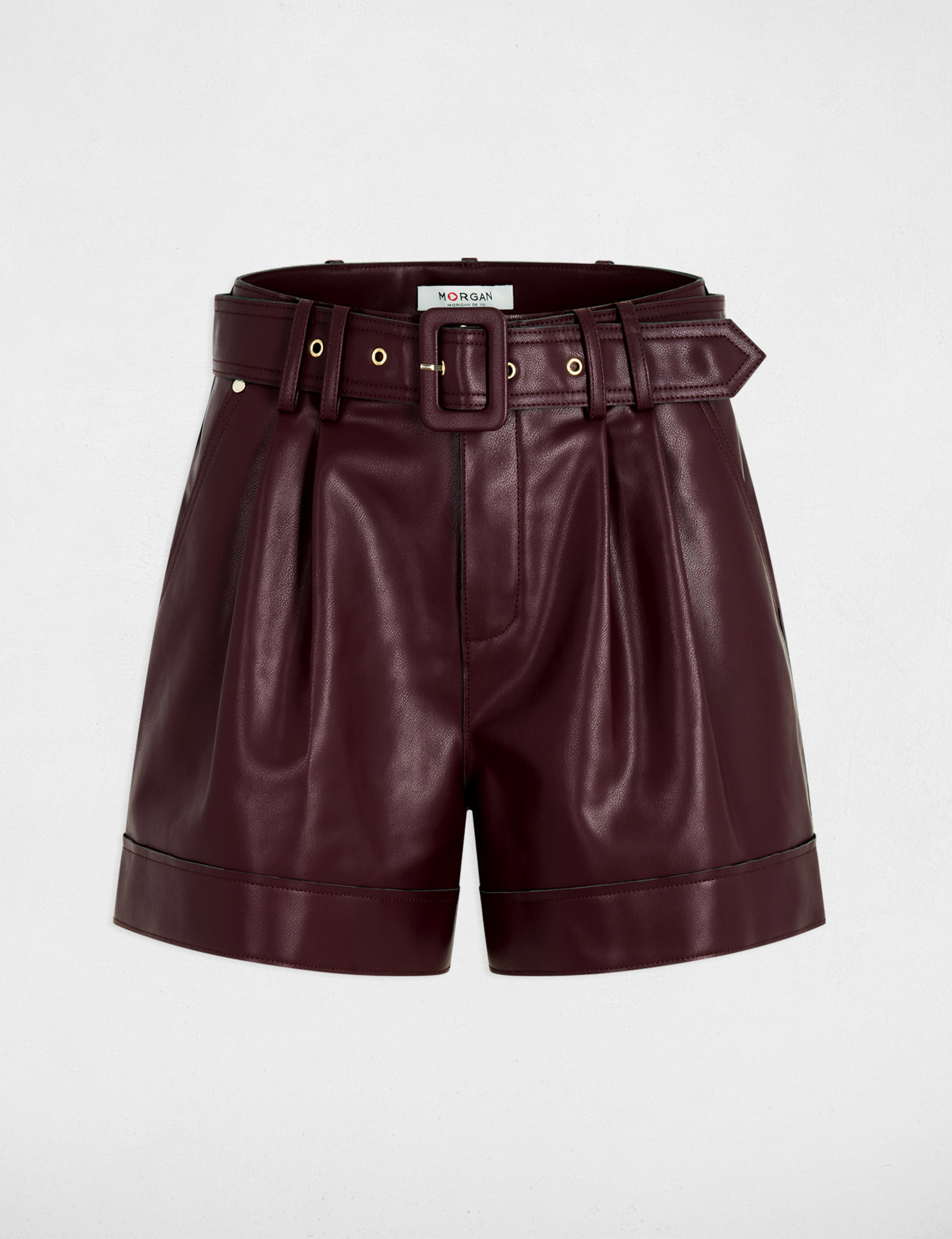 Enganliegende Shorts in Lederoptik pflaume damen