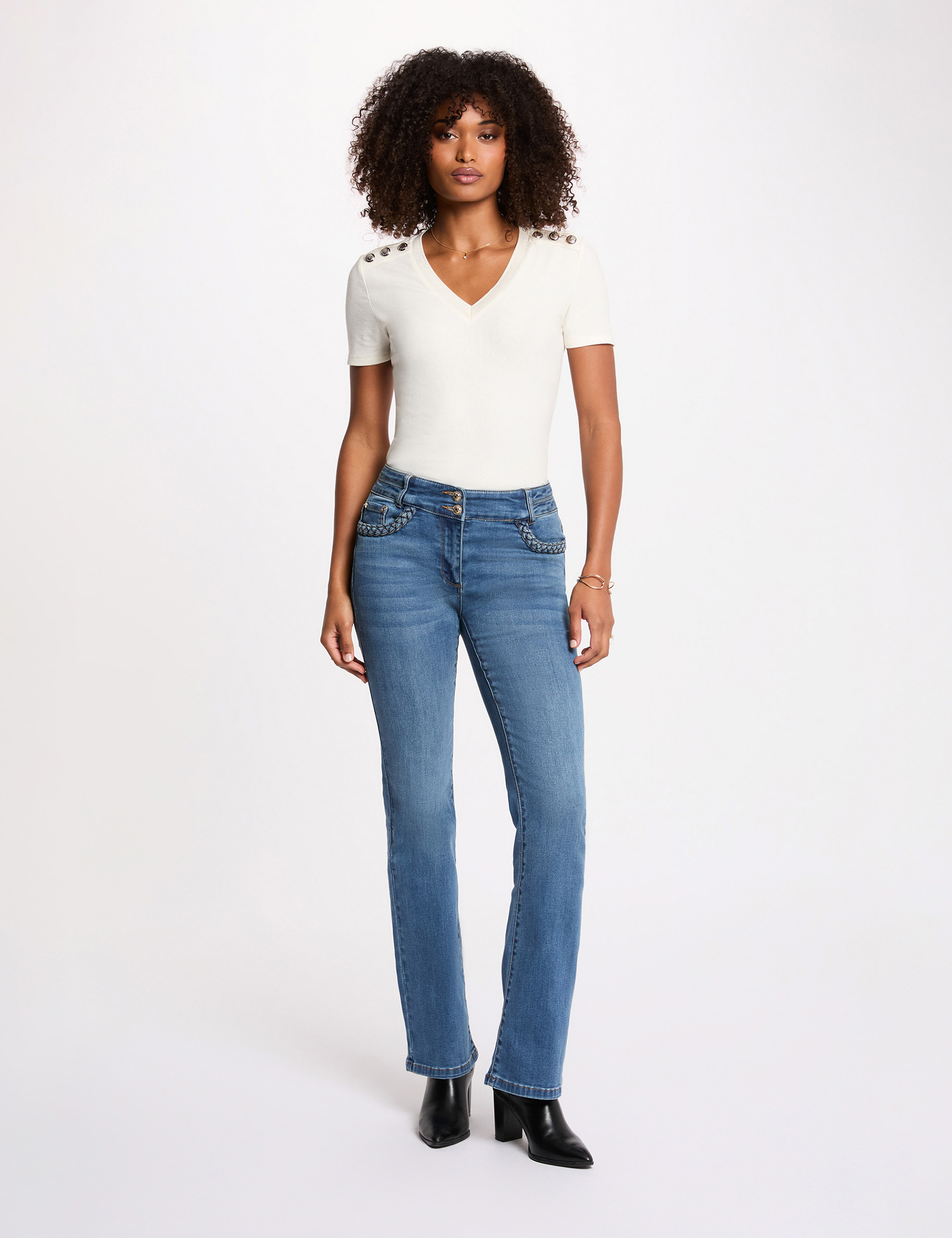 T-shirt manches courtes ivoire femme