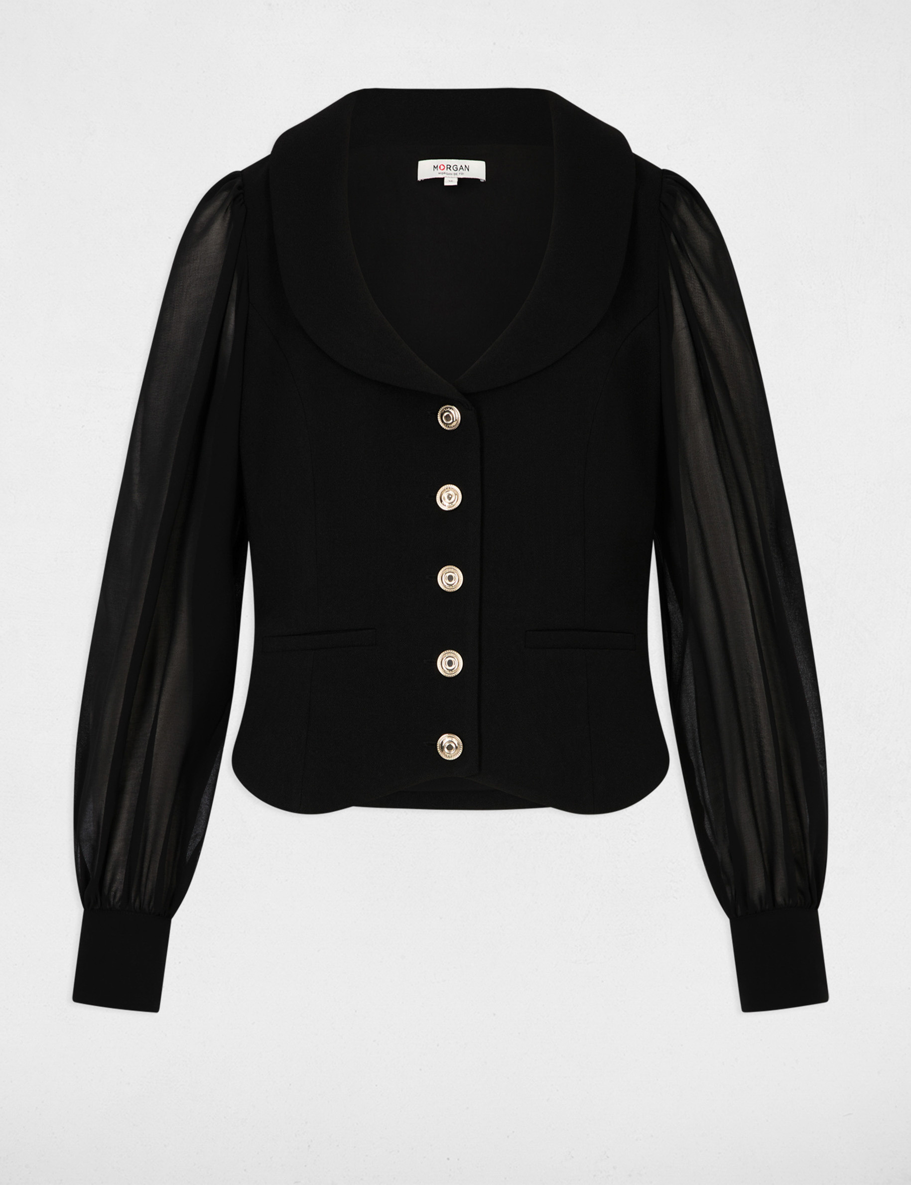 Strickjacke mit Puff&auml;rmeln schwarz damen