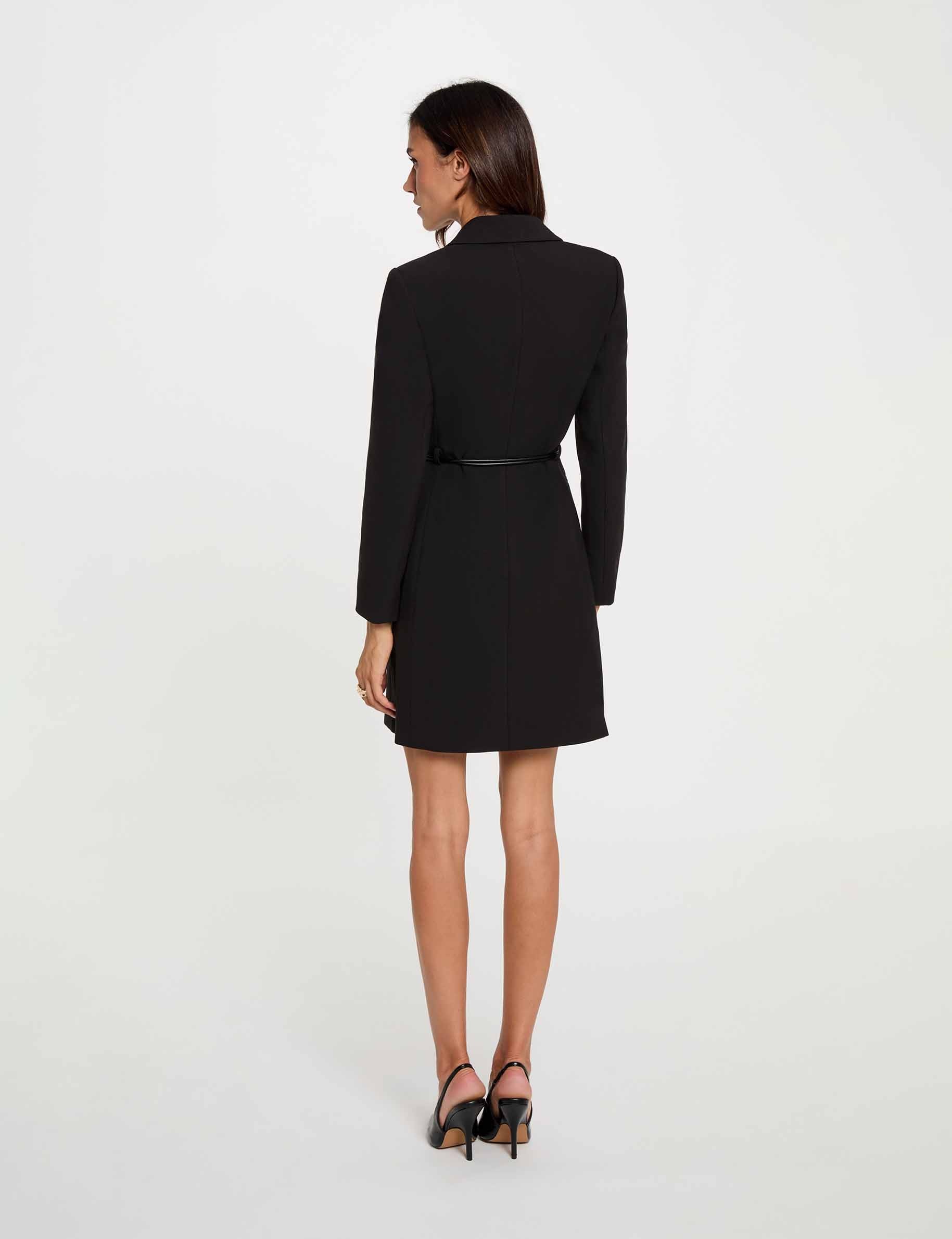 Kurzes Kleid mit Reverskragen schwarz damen