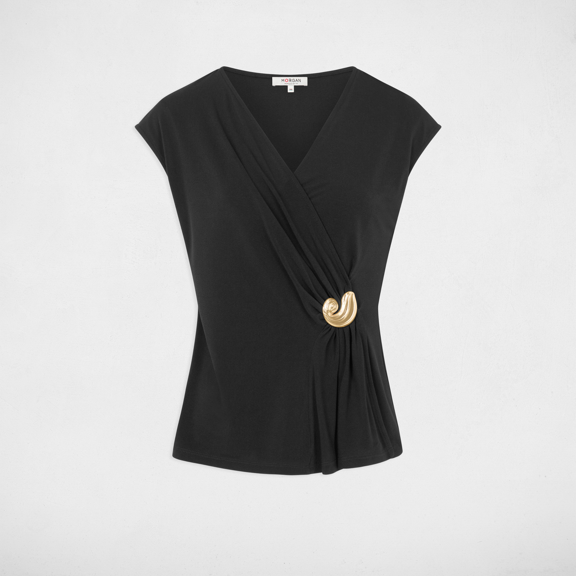 Top sans manches col v noir femme