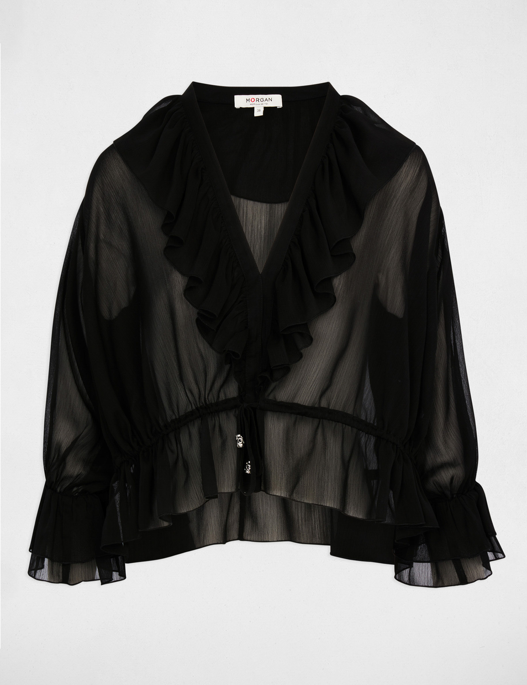 Bluse aus Voile mit V-Ausschnitt schwarz damen