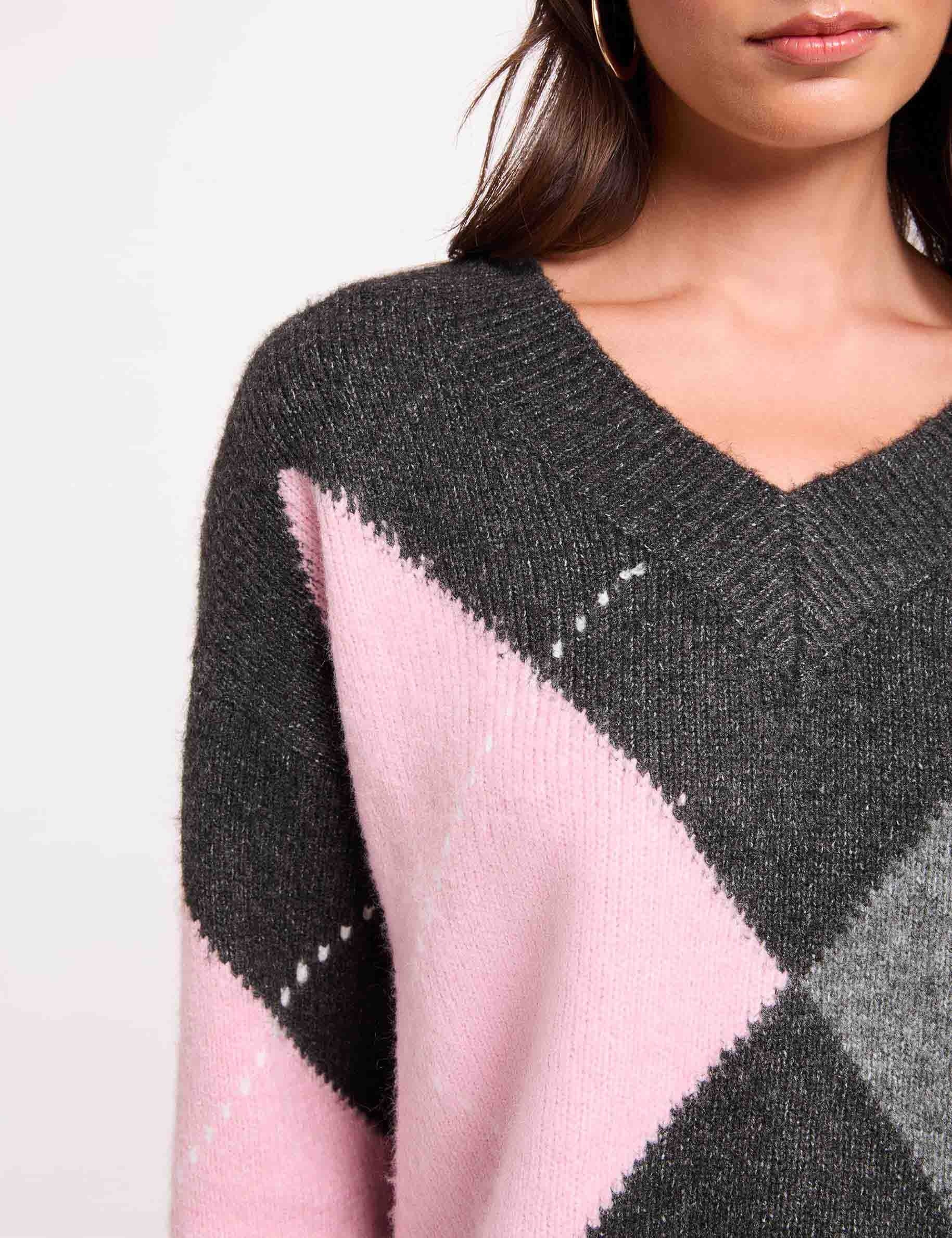 Jacquard-Pullover mit V-Ausschnitt dunkelgrau damen