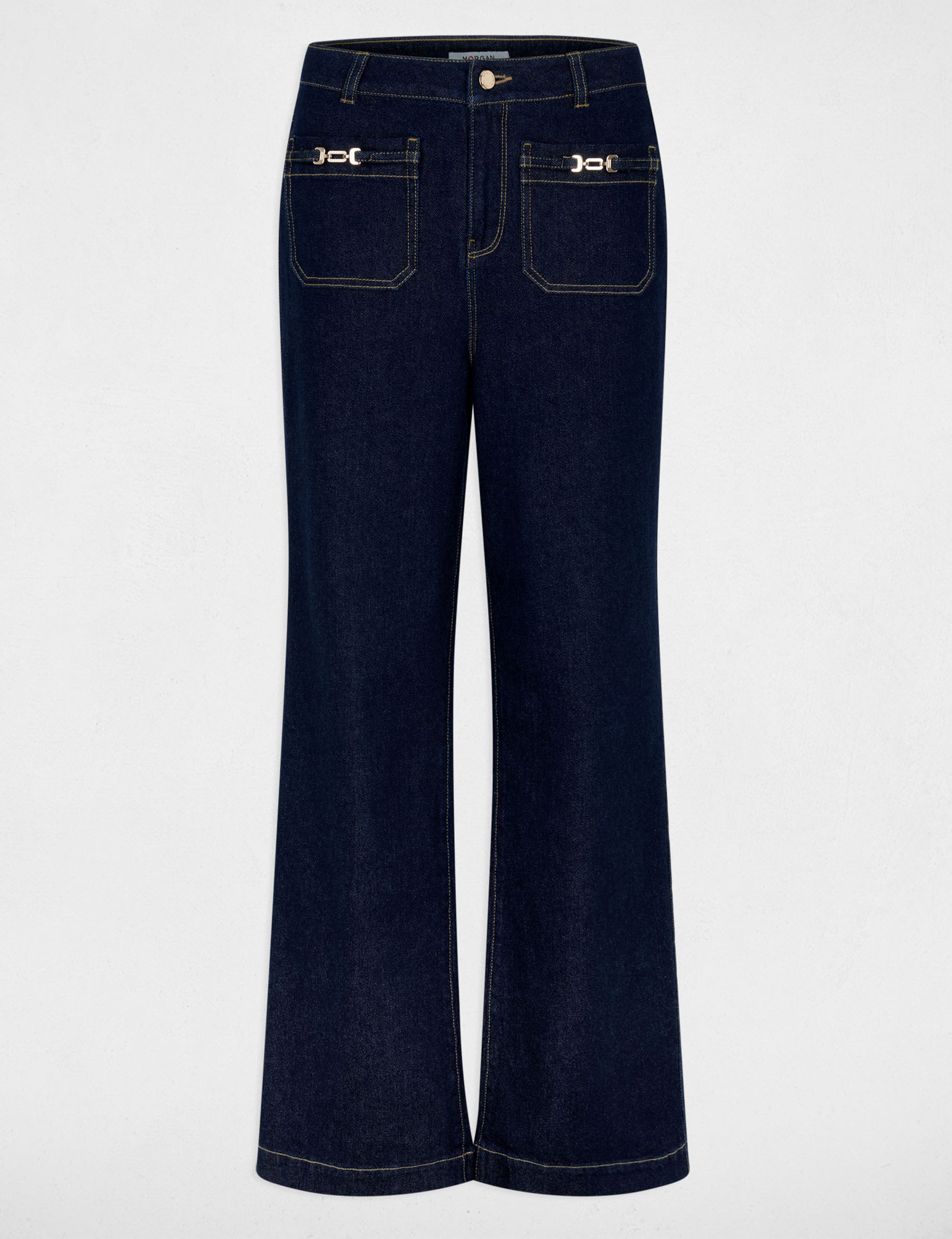 Weit geschnittene Jeans mit Verzierungen rohes denim damen