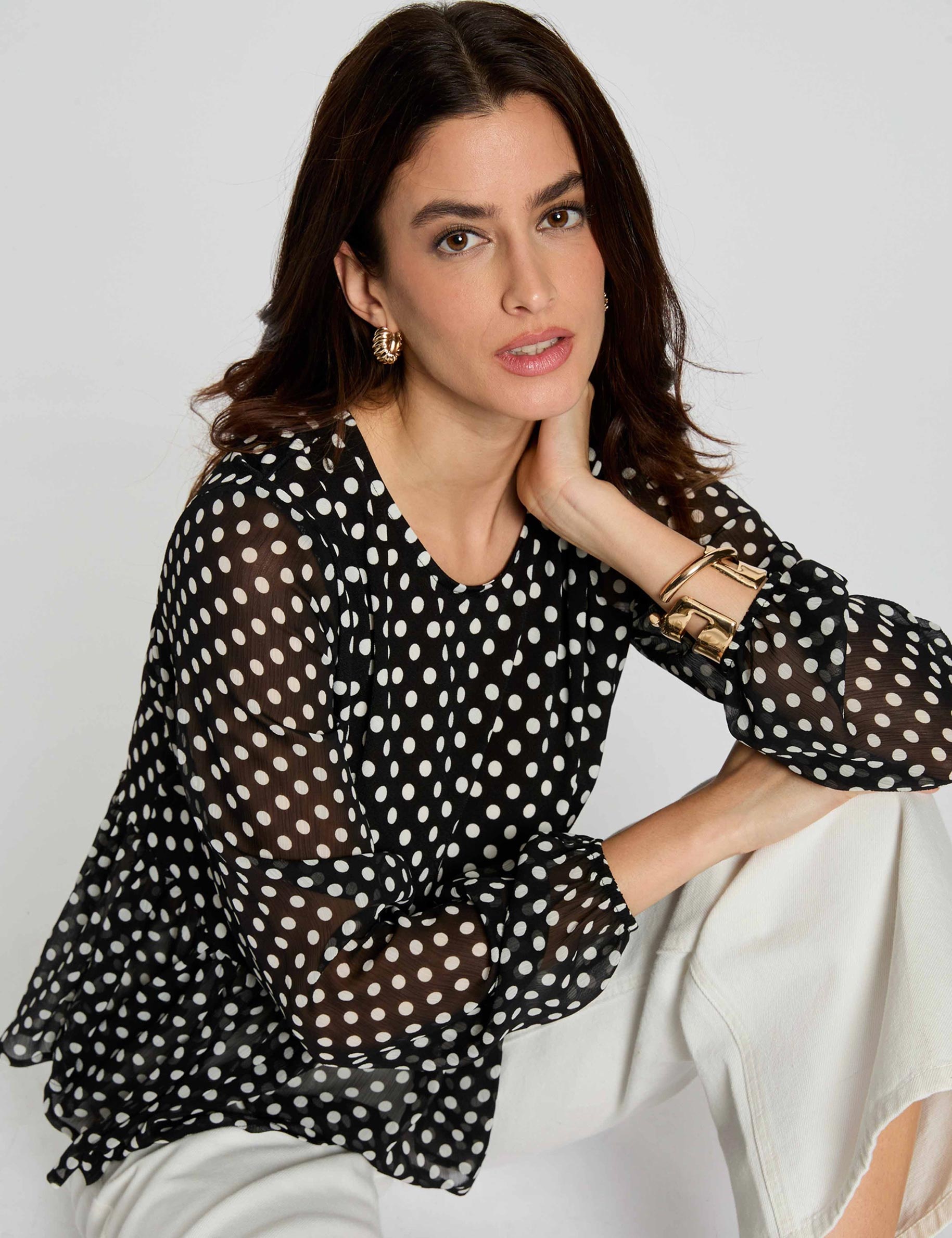 T-Shirt aus Voile mit Rundhalsausschnitt schwarz damen