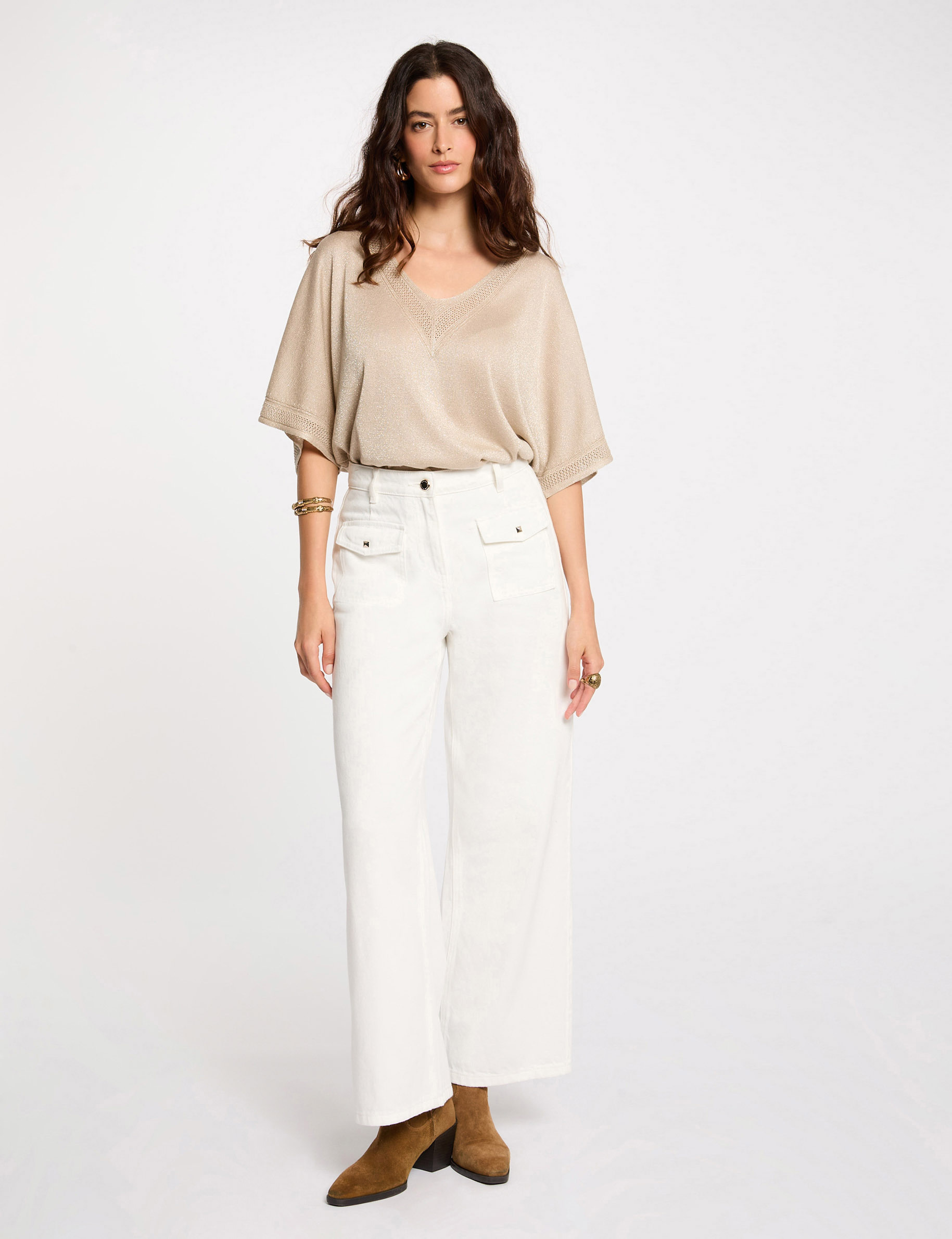 pull col en v manches courtes sable femme Pull col en V manches courtes sable femme