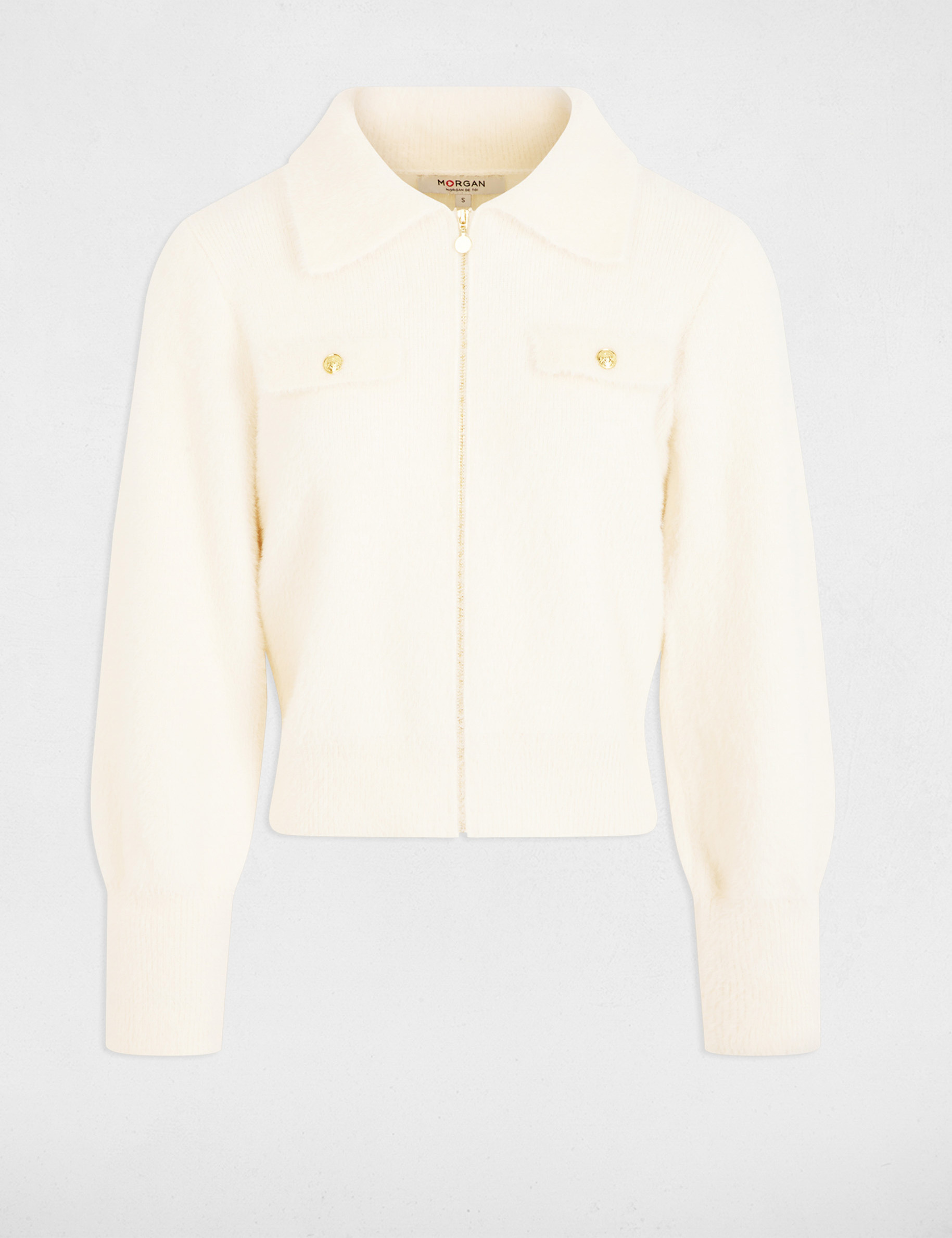 gilet manches longues col a revers ivoire femme Gilet manches longues col à revers ivoire femme