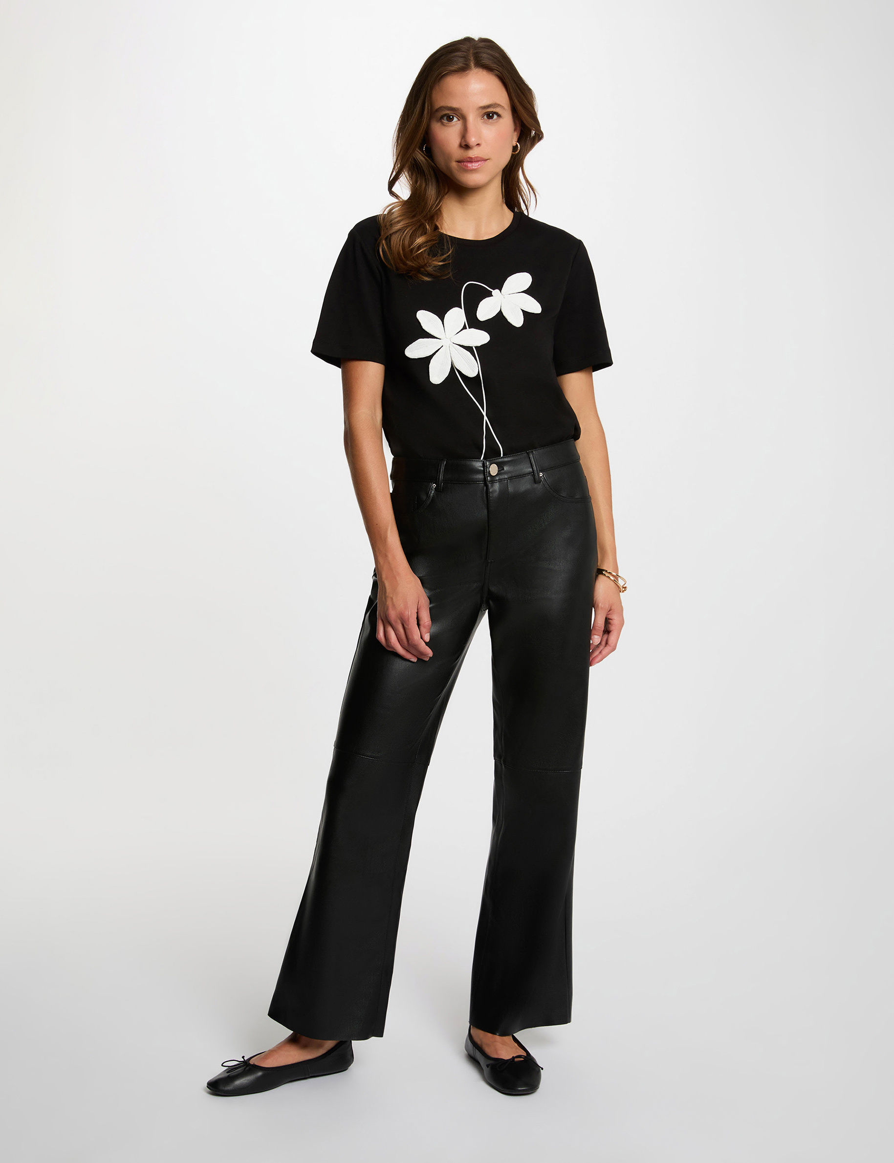 T-Shirt mit Rundhalsausschnitt schwarz damen