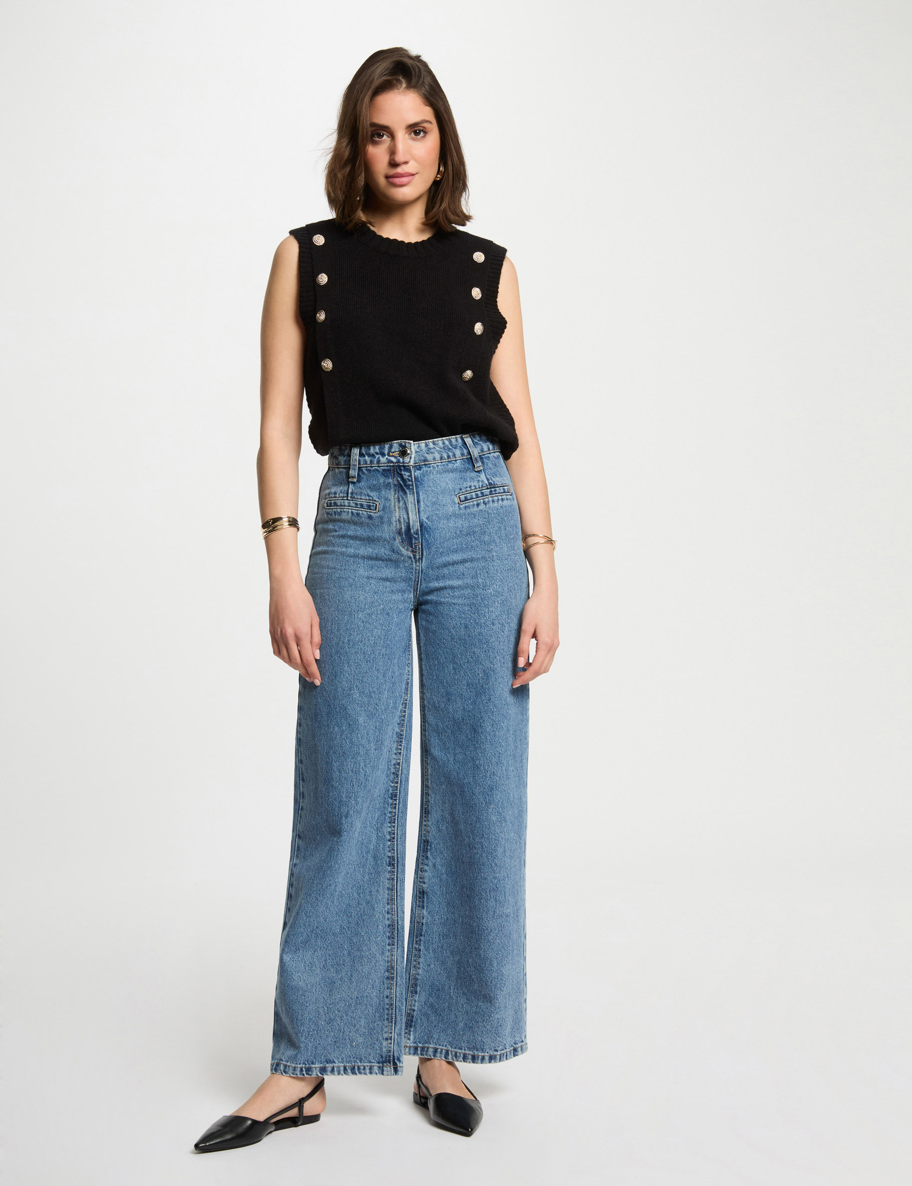 Pull sans manches noir femme