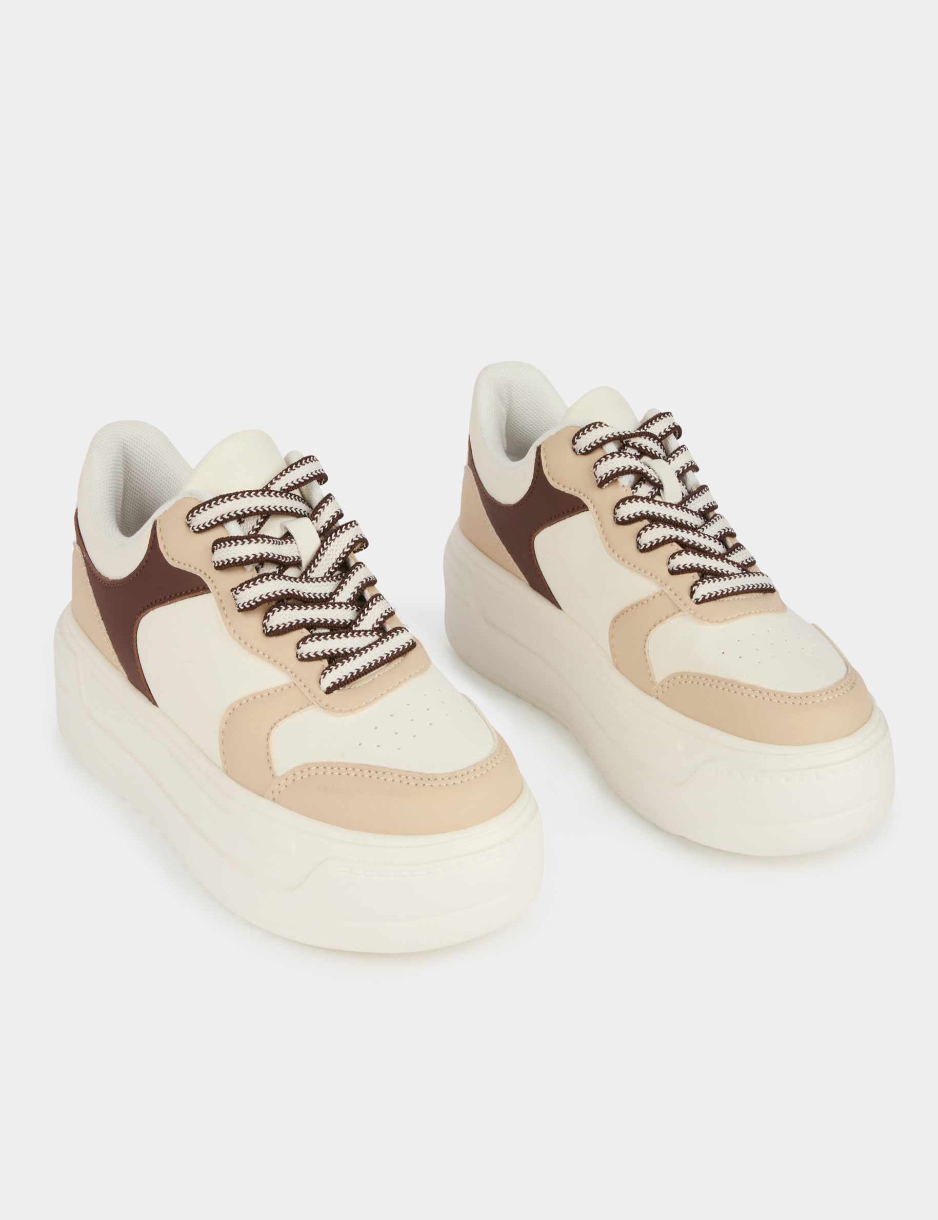 Zweifarbige Kunstleder-Sneaker weiss damen