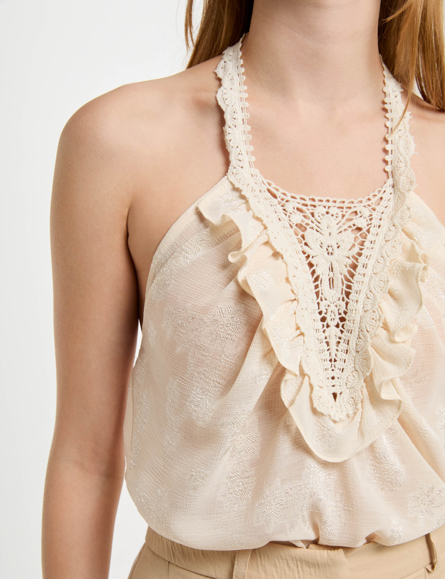 top mit spitzendetail creme damen Top mit Spitzendetail creme damen