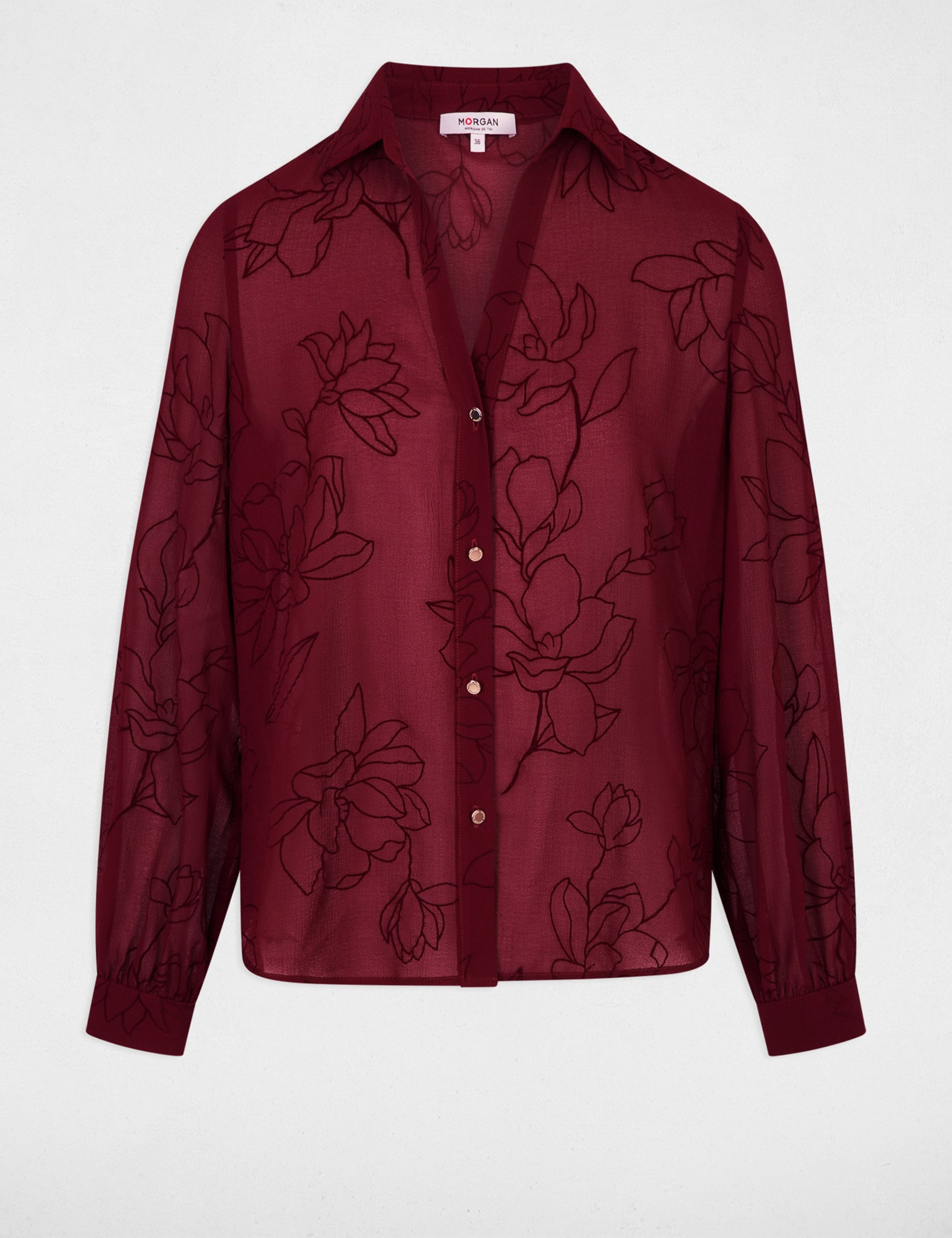 Bedrucktes Voile-Hemd bordeaux damen
