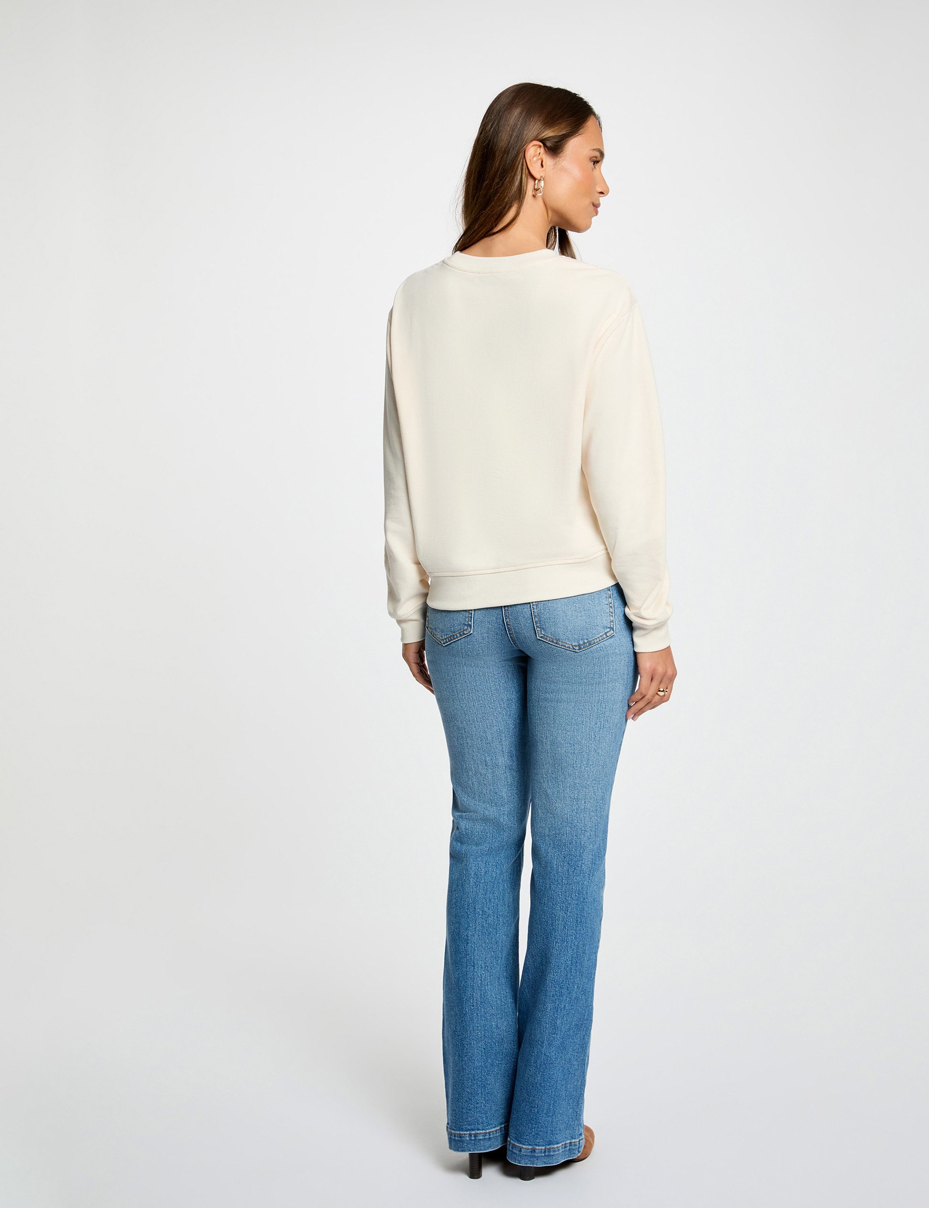 Langarm-T-Shirt elfenbein damen