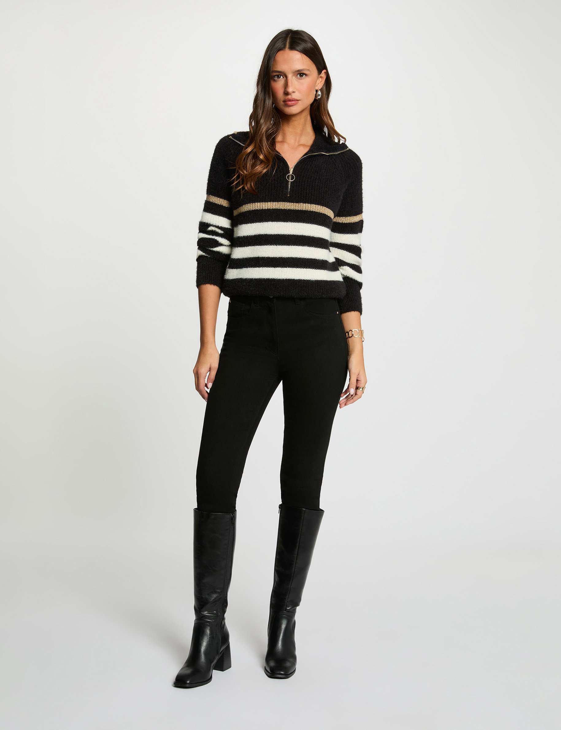 Skinny-Jeans mit hoher Taille schwarz denim damen