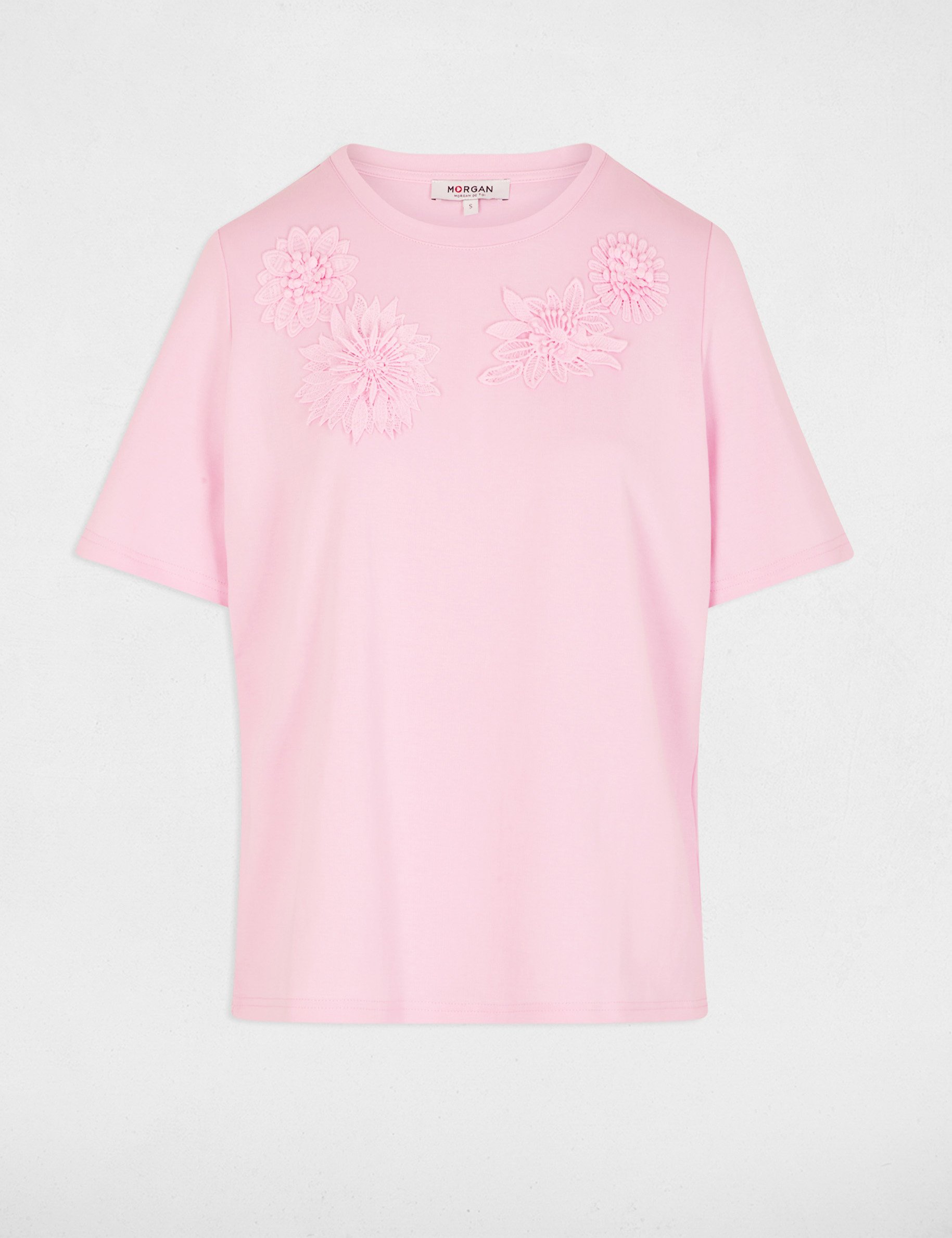 T-Shirt mit geradem Schnitt, Rundhals rosa damen