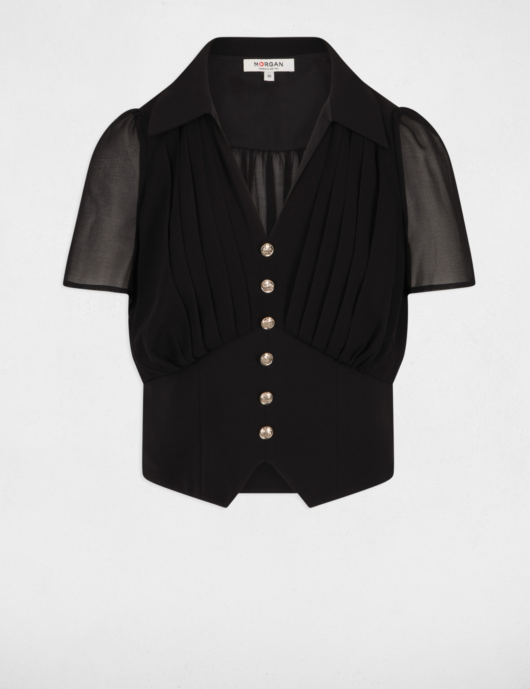 top manches courtes a plis noir femme Top manches courtes à plis noir femme