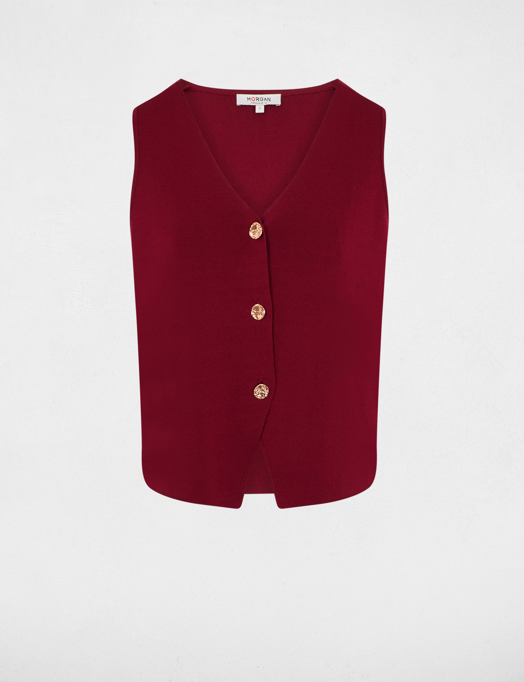 Gilet sans manches col v bordeaux femme