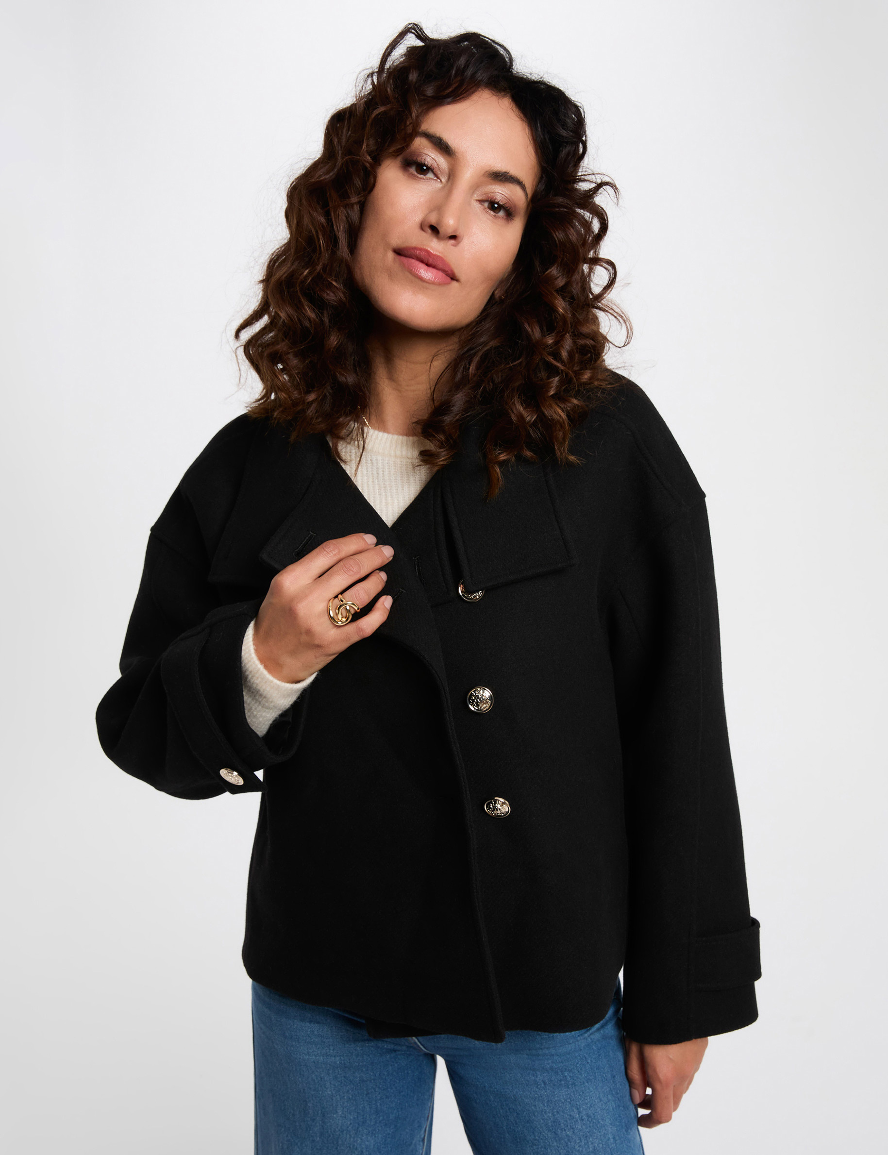 Oversize-Kurzmantel schwarz damen