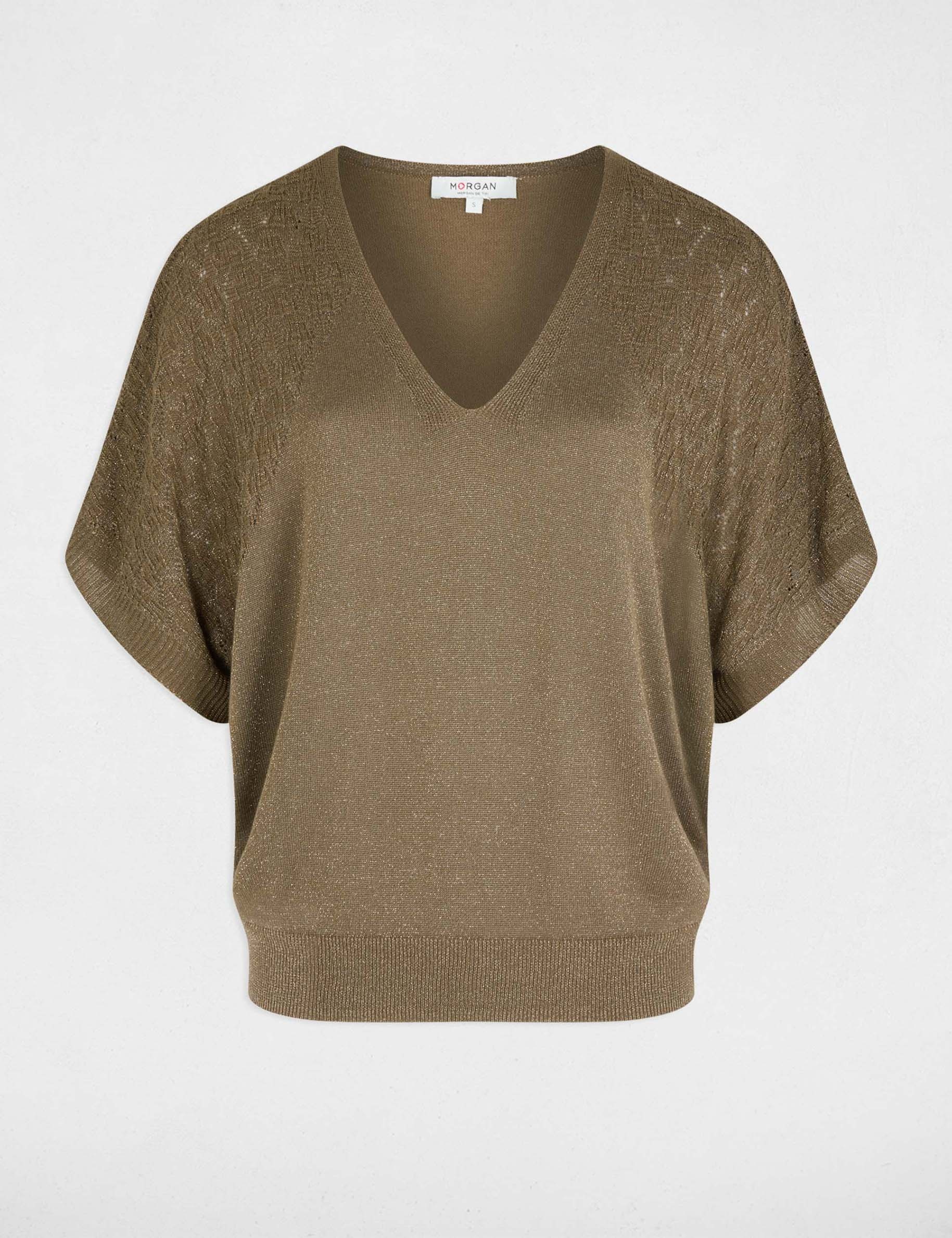 Pull oversize col v vert kaki femme