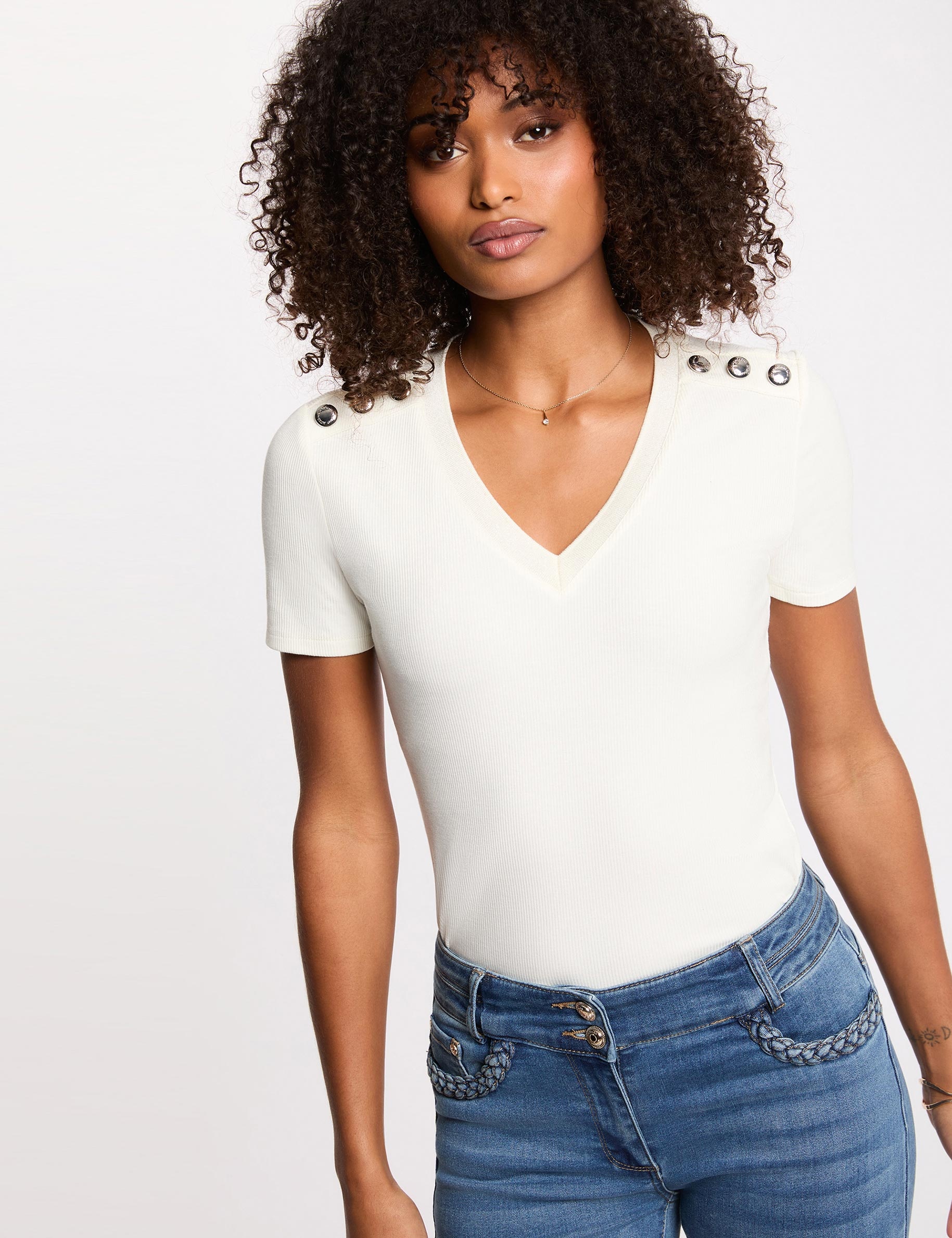 T-shirt manches courtes ivoire femme