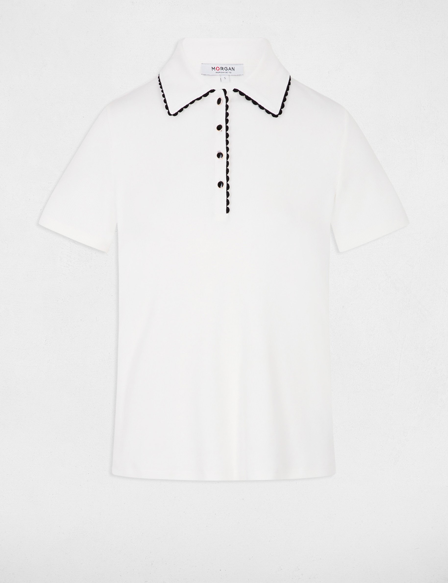 Top cintr&eacute; col &agrave; revers blanc femme