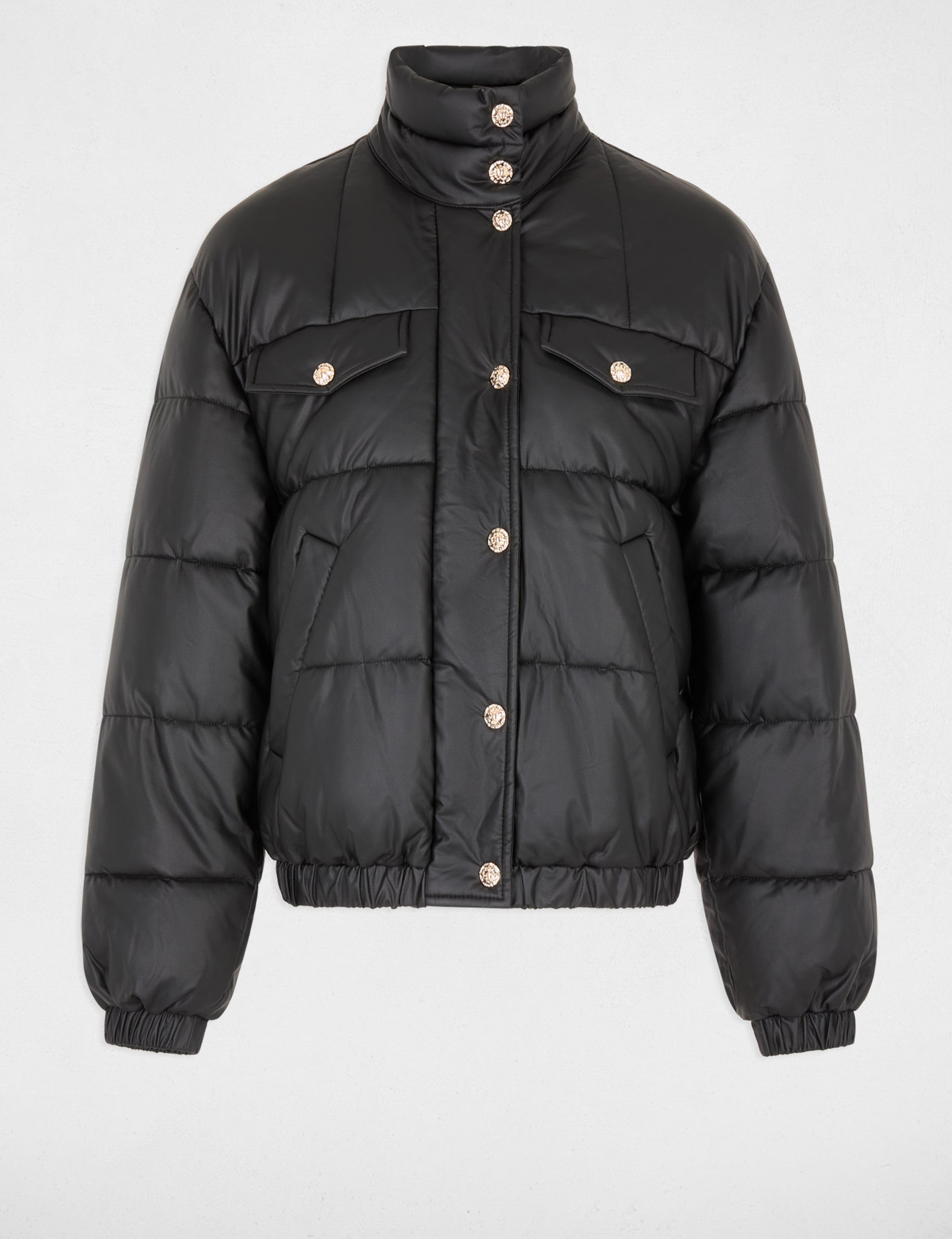 Steppjacke aus Kunstleder mit Stehkragen schwarz damen