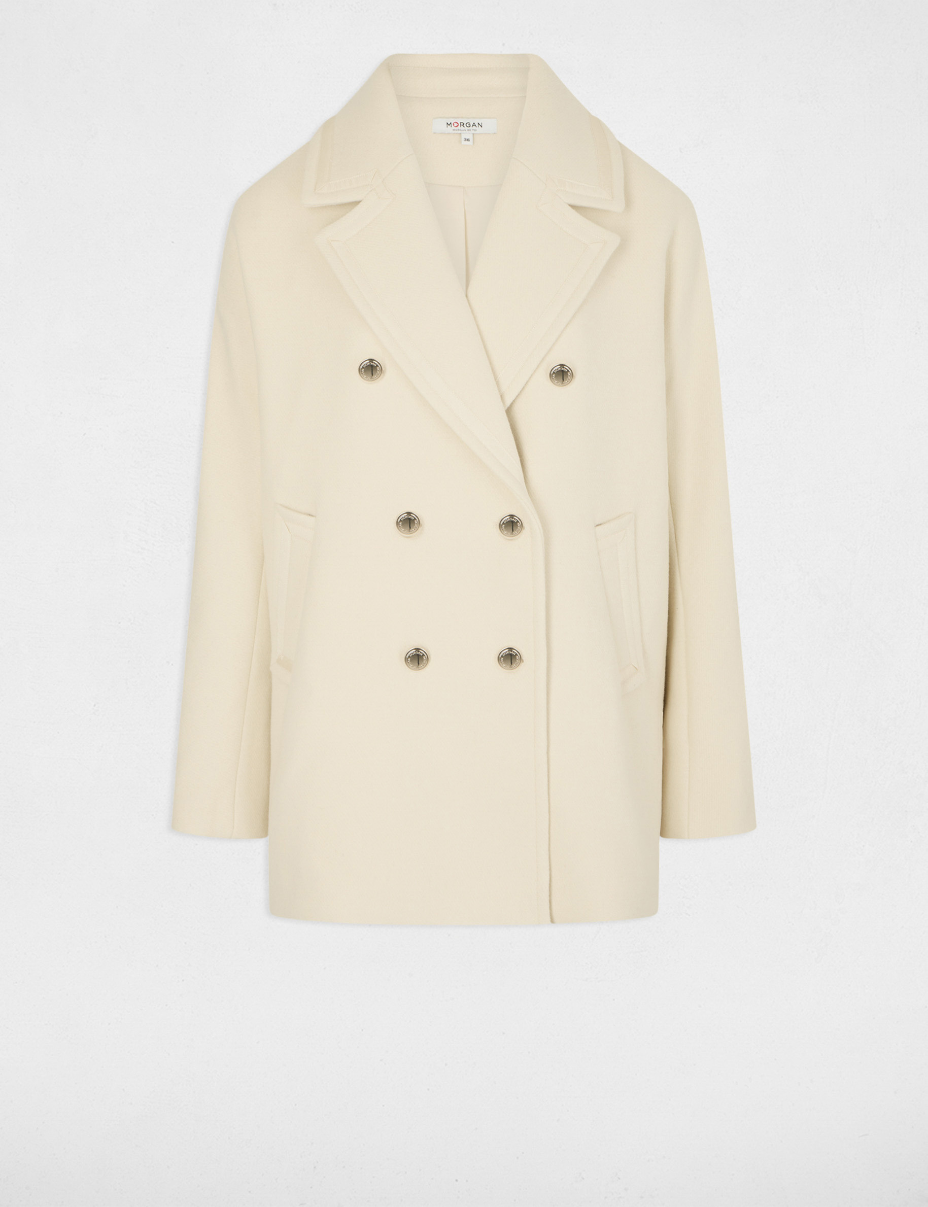 Manteau droit boutonne ivoire femme