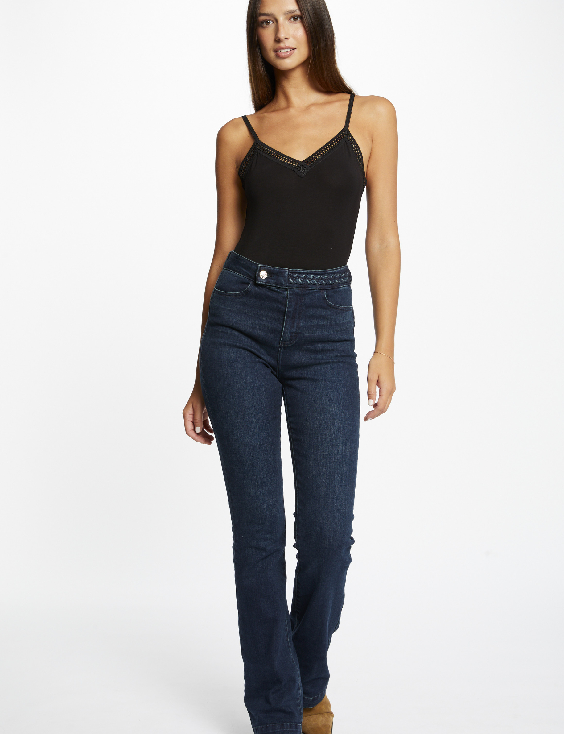 debardeur bretelles fines bande dentelle noir femme Débardeur bretelles fines bande dentelle noir femme
