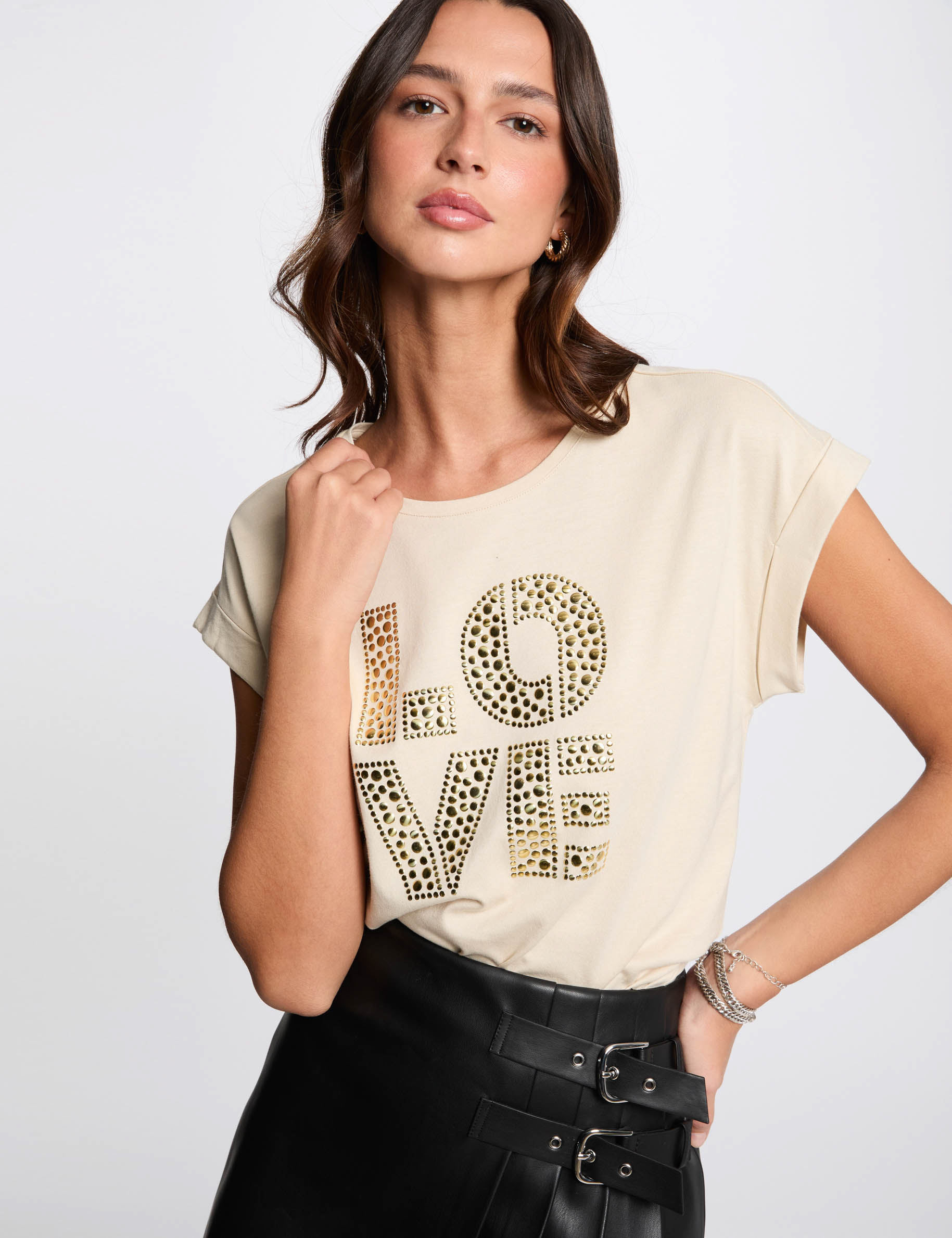 t shirt a inscription beige femme T-shirt à inscription beige femme
