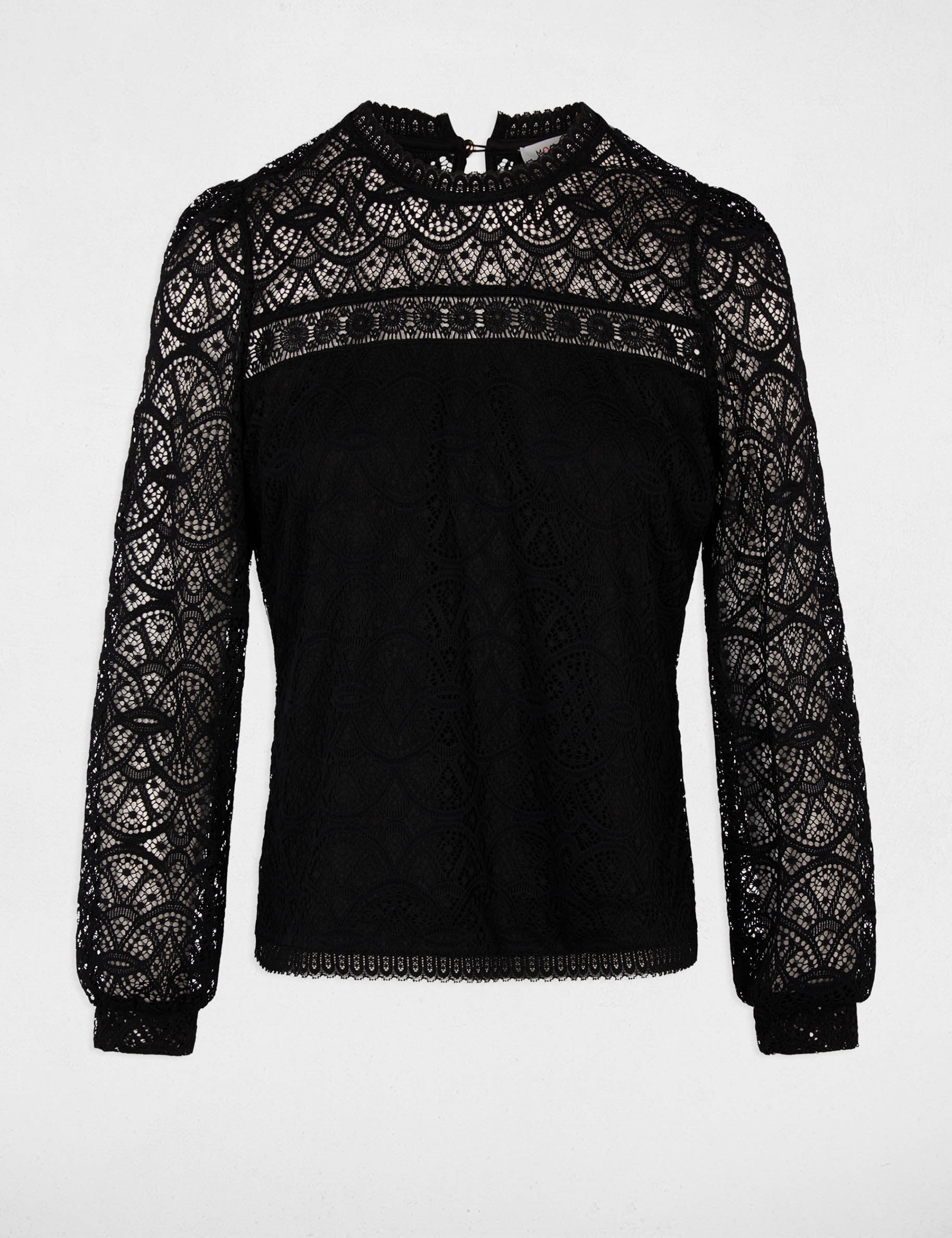 T-shirt dentelle manches longues noir femme