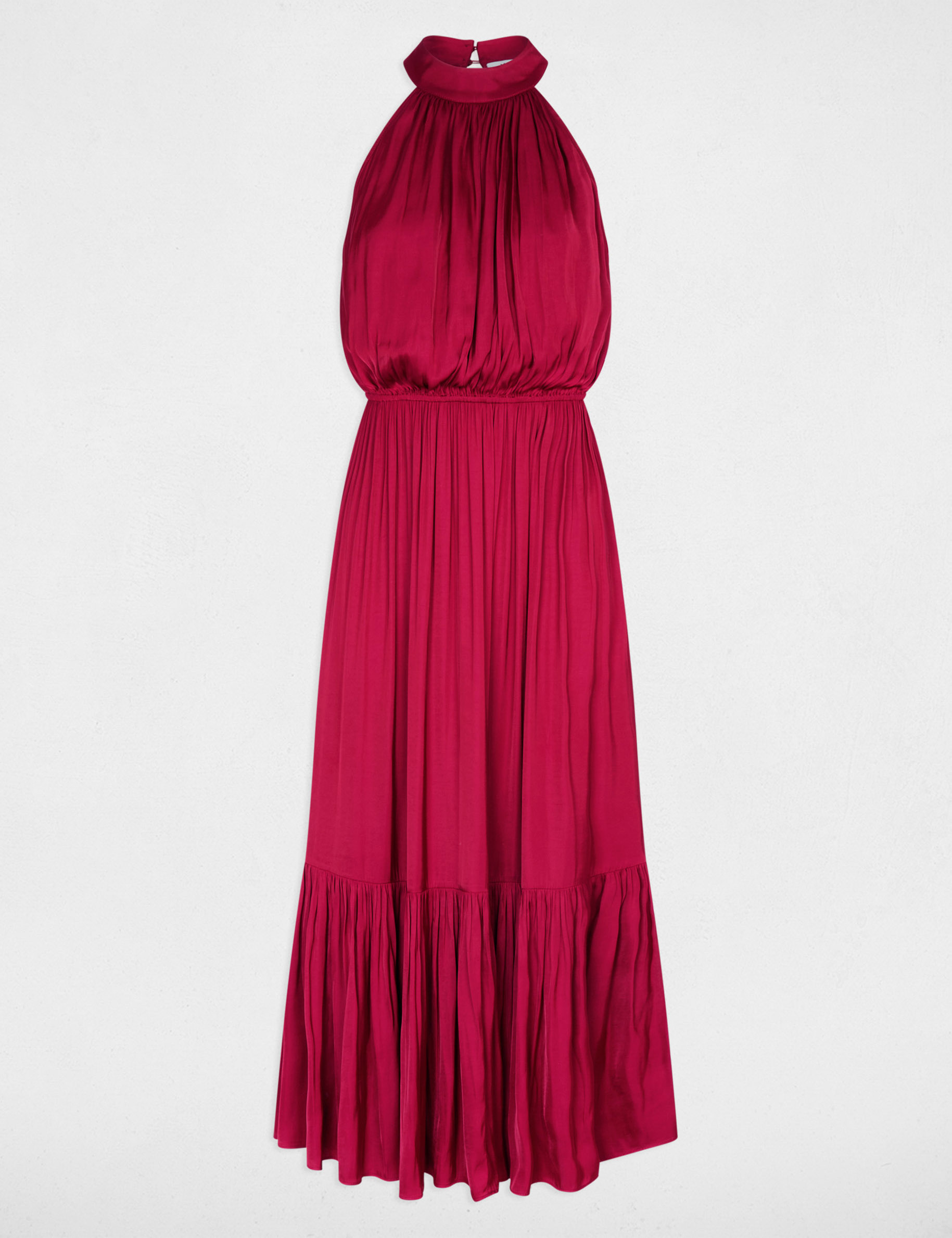 Robe longue col montant bordeaux femme