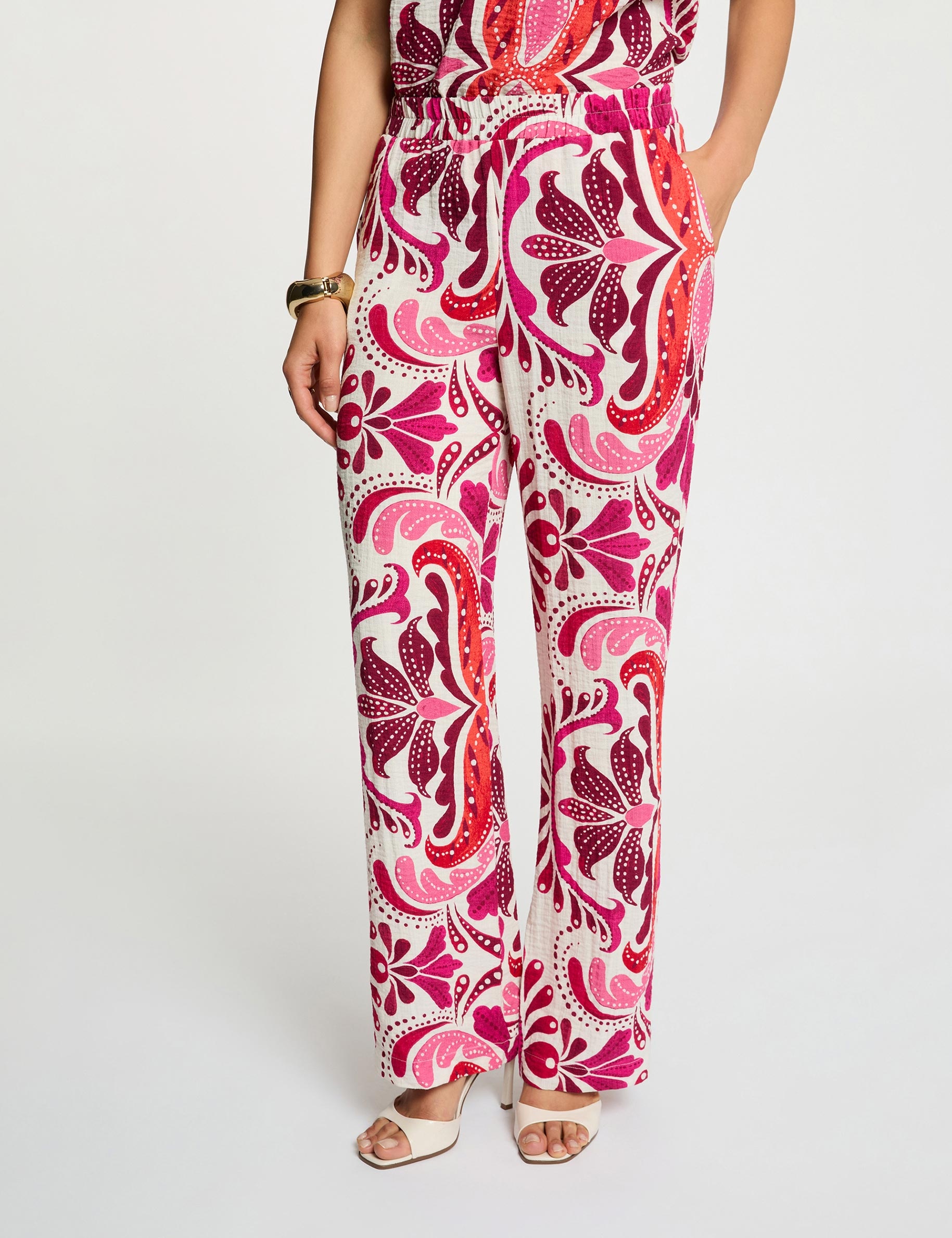 Pantalon droit fluide multicolore femme