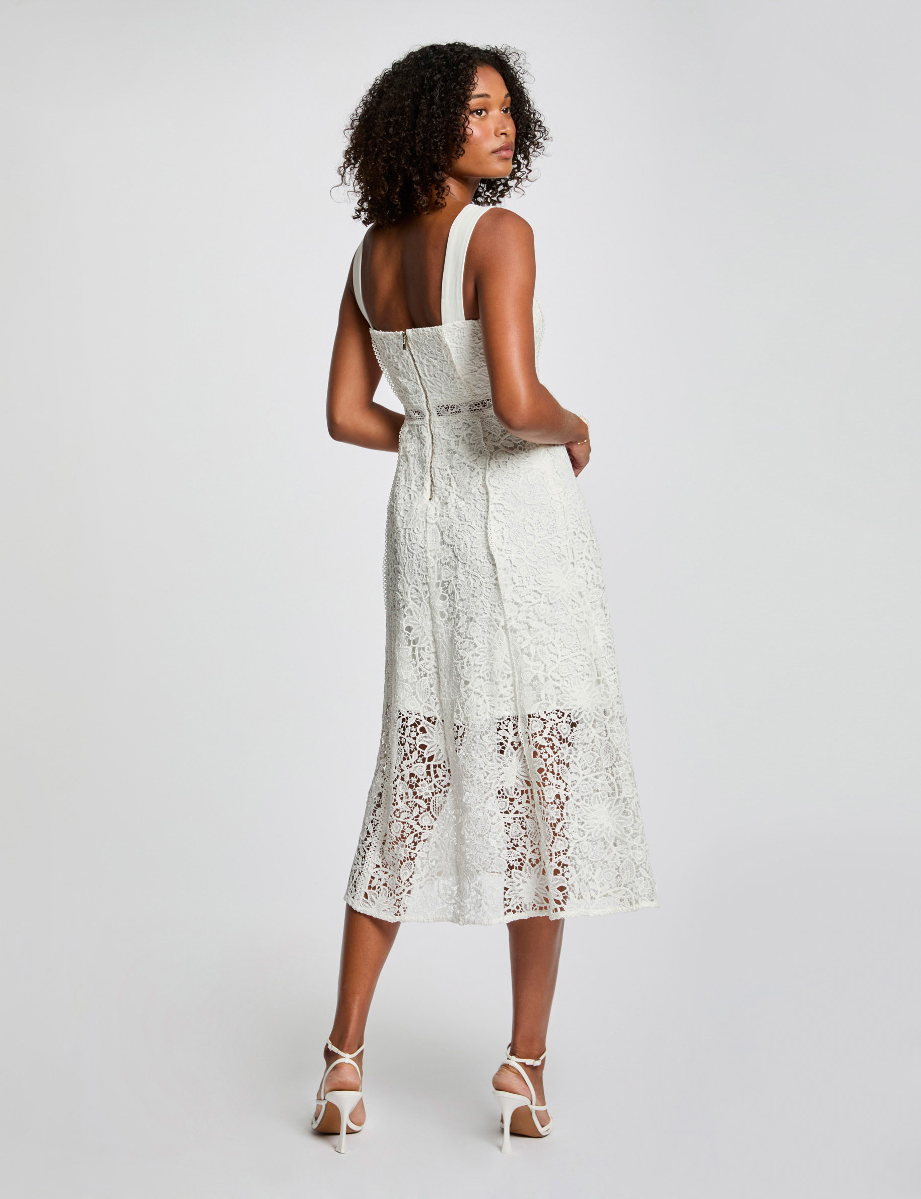 Robe midi trapèze dentelle blanc femme